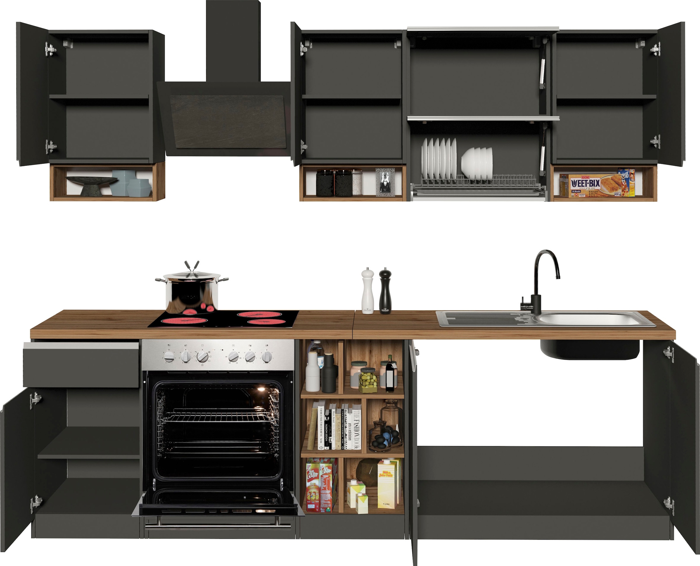KOCHSTATION Küchenzeile »KS-Sole«, Breite 256 cm, mit Geschirr-Abtropfschrank, ohne E-Geräte