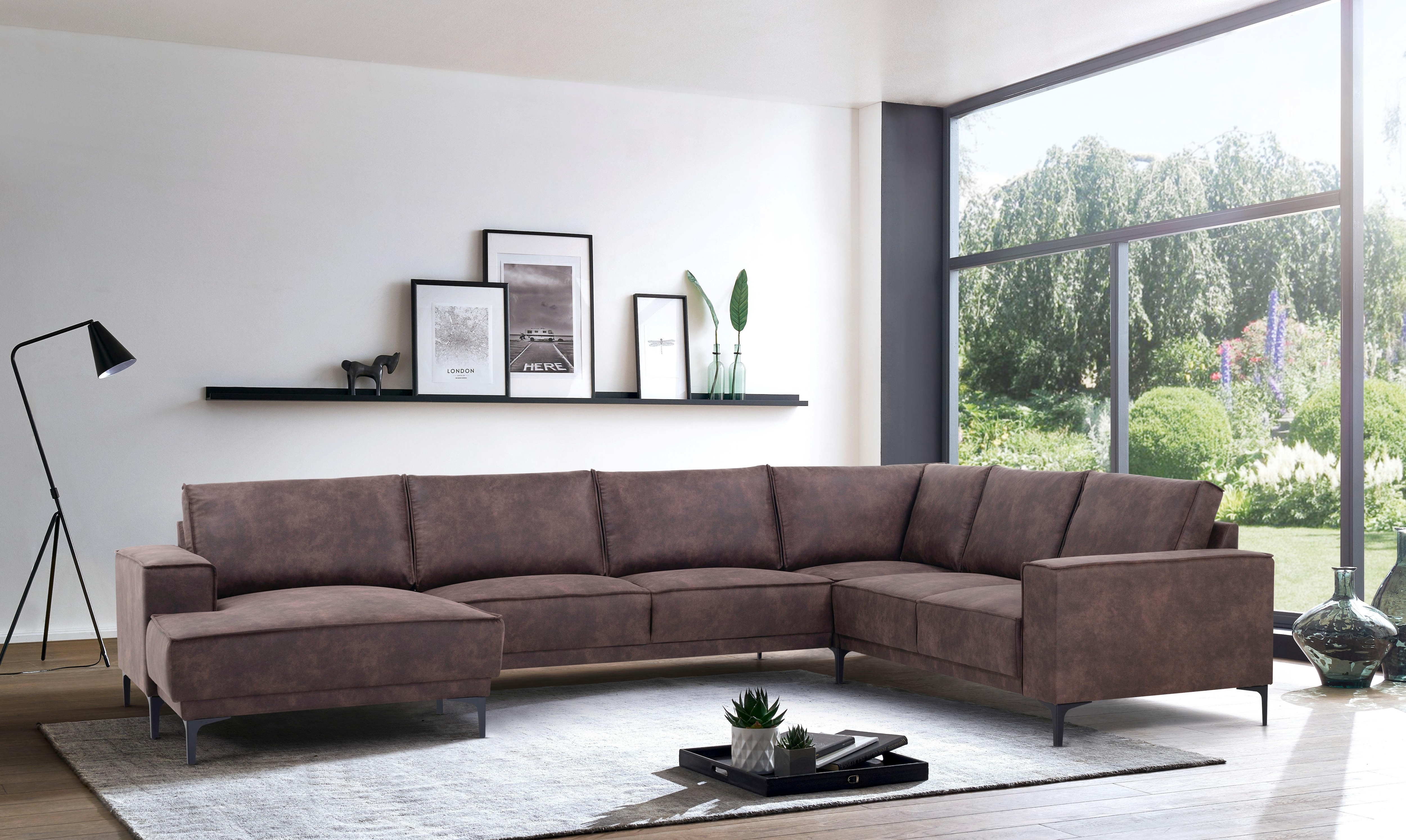 OTTO home Wohnlandschaft "OLAND Luxus-Microfaser U-Form, XXL, B: 342 cm, Skandi-Design" Skandi-Design in Struktur, Flachgewebe, Luxus-Microfaser, Boucle
