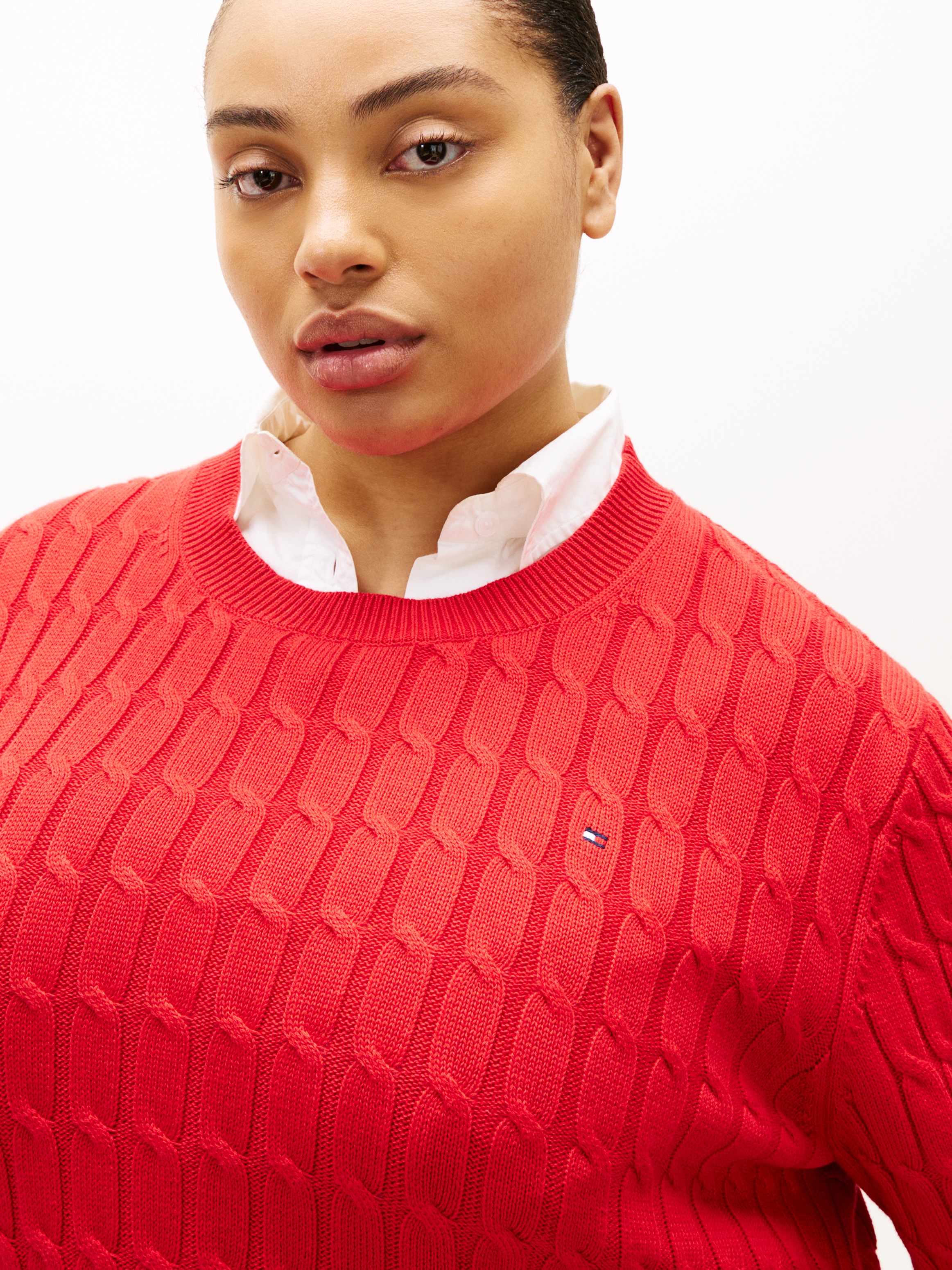 Tommy Hilfiger Curve Rundhalspullover "CRV CO CABLE MID GG C-NK LS SWT" günstig online kaufen