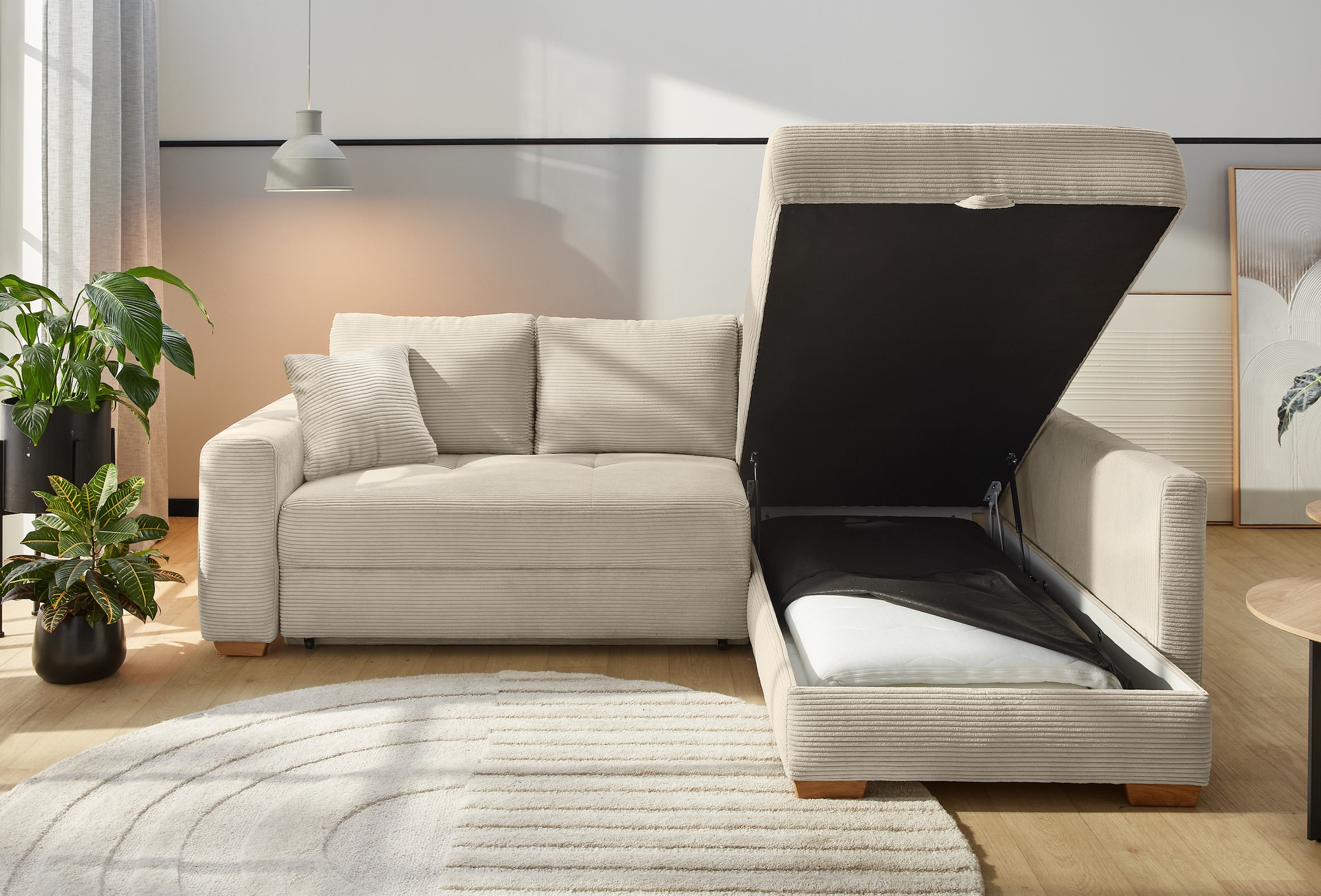 Jockenhöfer Gruppe Ecksofa »Sunset, Dauerschlafsofa mit«, Tonnentaschen-Federkern, 5cm Kaltschaumtopper, flexible montierbar