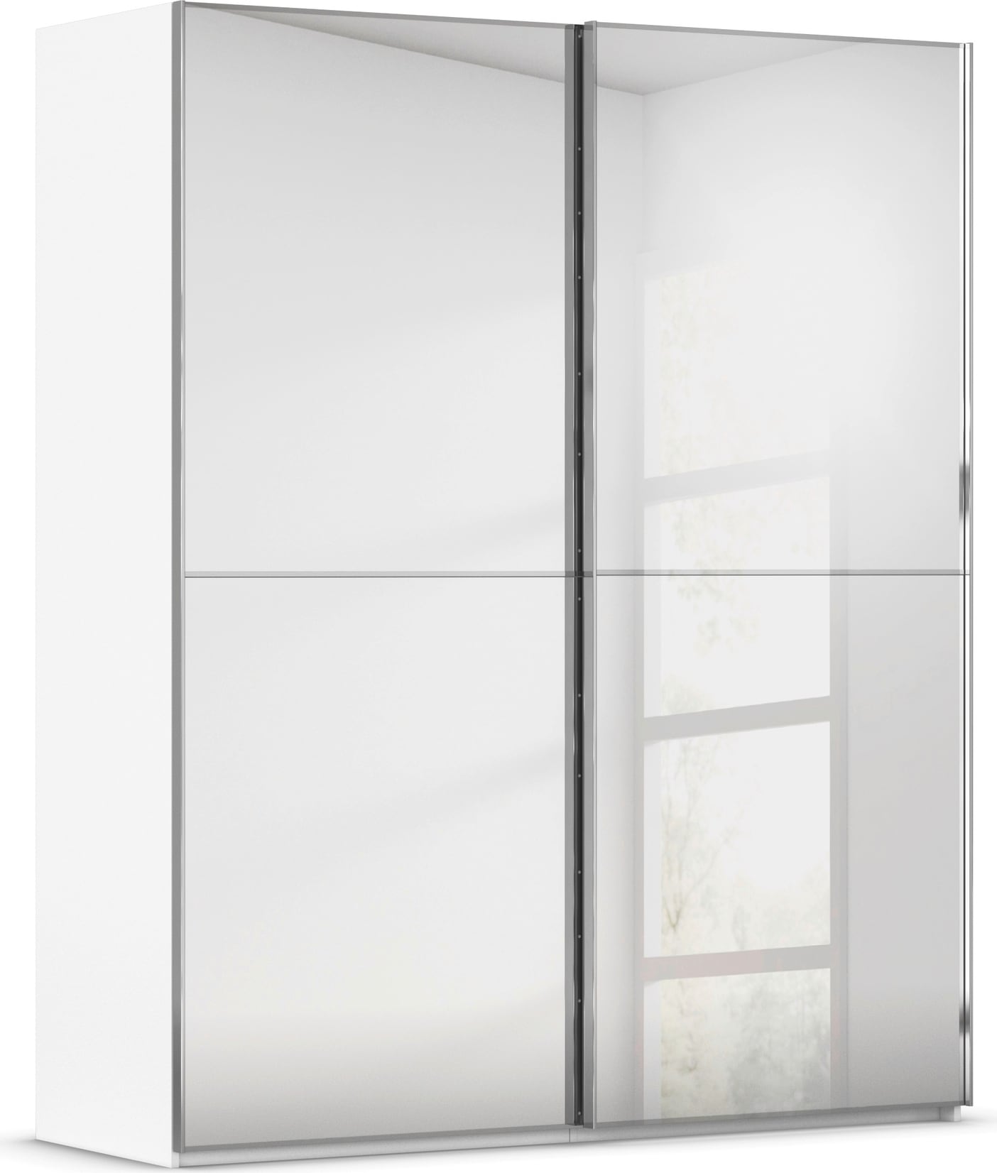 rauch Schwebetürenschrank "Kleiderschrank Schrank Garderobe Schlafzimmerschrank SCALE-DUO" edle zweigeteilte Türen Spiegelfront und 3 Zierleisten MADE IN GERMANY