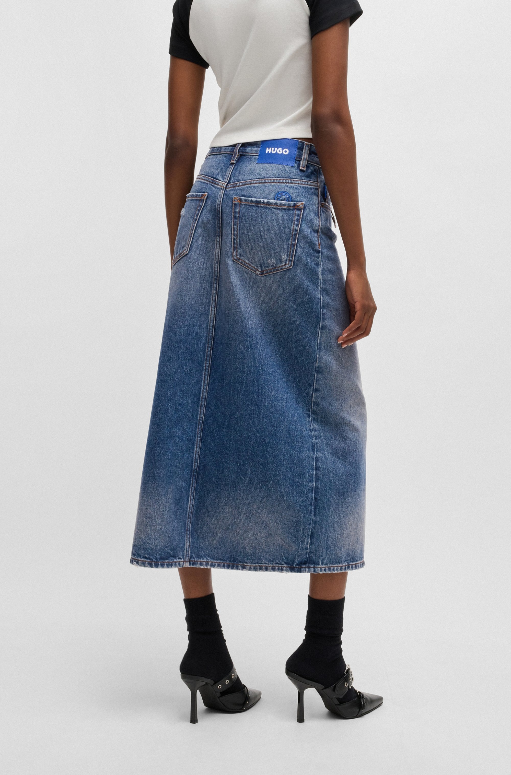 HUGO Blue Midirock "Gebana", Authentic washed mit kleinen Destroyed-Effekte günstig online kaufen
