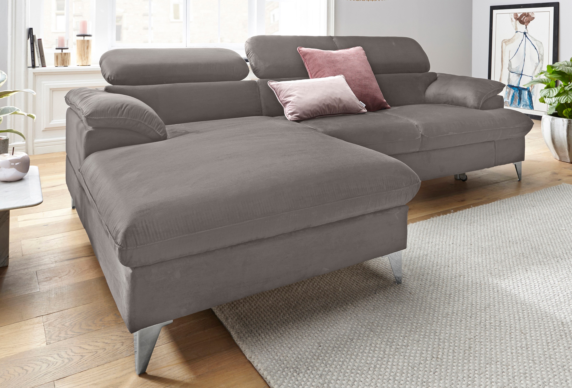 COTTA Polstergarnitur »Caluso L-Form«, (2 tlg.), Set bestehend aus: Ecksofa mit Kopfteilverstellung & Hocker
