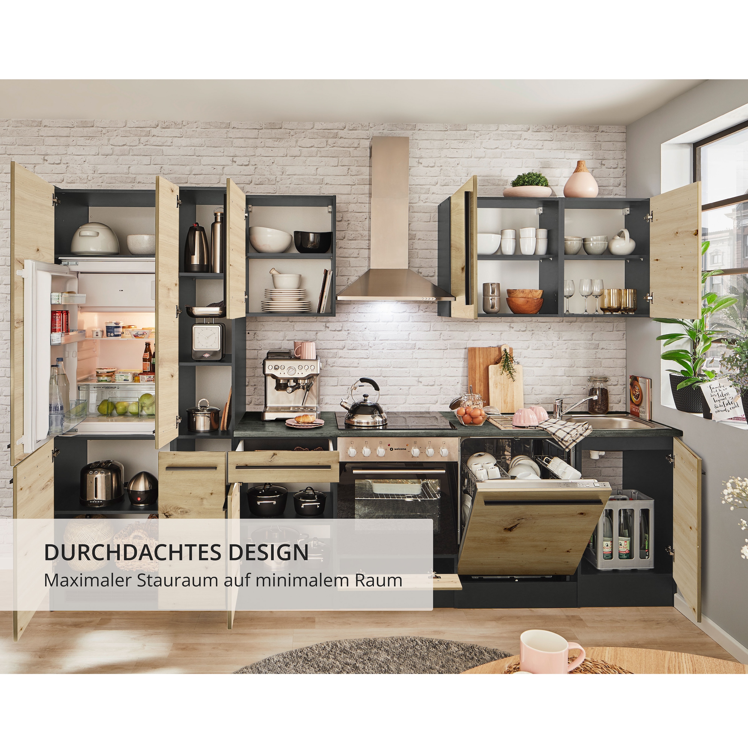 BASIC by Balculina Küchenzeile »Jazz«, Breite 310 cm, wahlweise mit E-Geräten