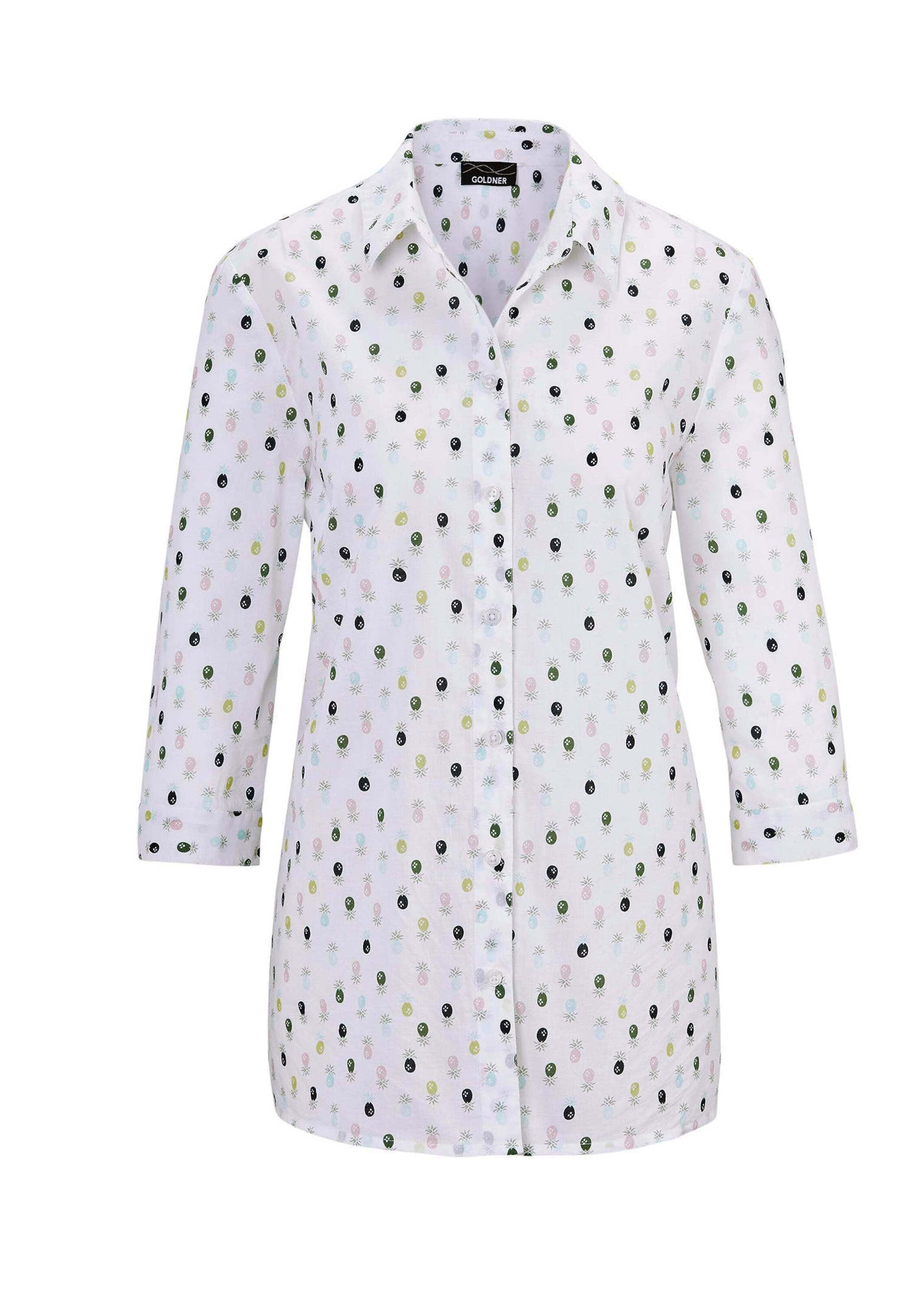 Klassische Bluse GOLDNER "Kurzgröße Bluse mit Hemdkragen", Damen, Gr. 21, bunt (bunt, gemustert), Obermaterial: 100% Baumwolle CO., Manschette, Blusen, keine/nicht relevant