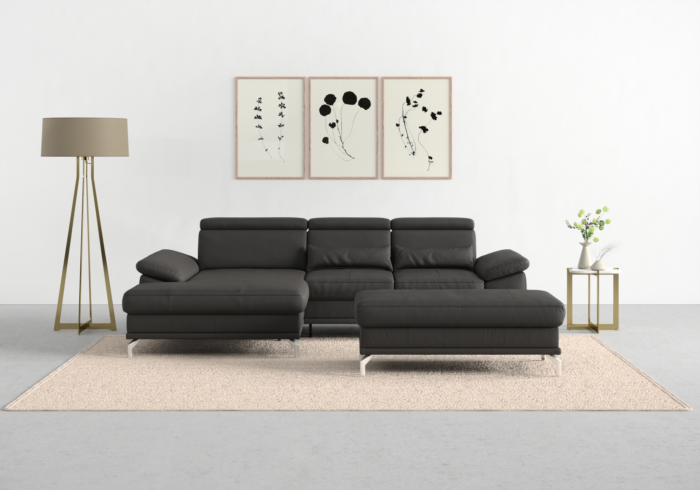 sit&more Ecksofa "Cabrio L-Form, B: 295 cm, mit Sitztiefen-, Arm- & Kopfteilverstellung" 2 Nierenkissen, Federkern, optional Schlaffunktion und Stauraum