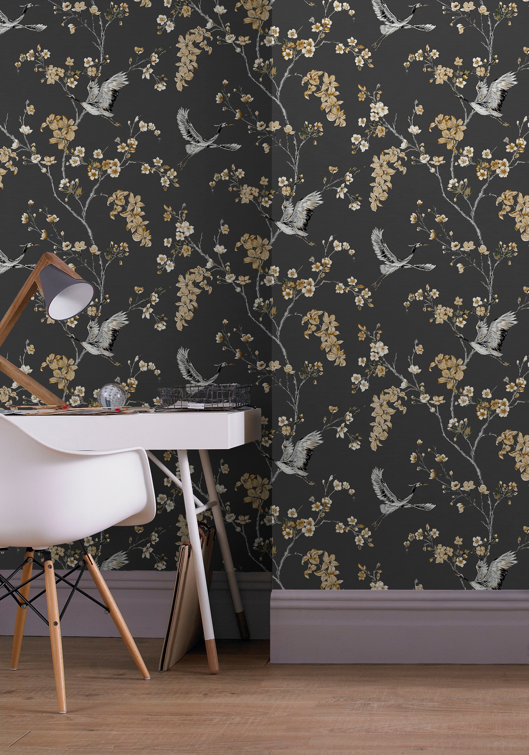Superfresco Easy Vliestapete »Superfresco Easy Vliestapete Alexa Anthrazite Gold«, animal print, Superfresco Easy Vliestapete Alexa Crane Anthrazite Gold