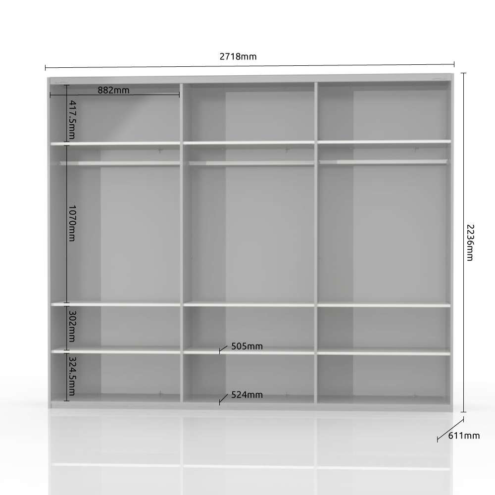 Home affaire Schwebetürenschrank »Gala, wahlweise mit oder ohne Spiegel, 272x65x224cm, FSC-zertifiziert«, (mit 9 Einlegeböden und 3 Kleiderstangen), UV lackiert, kratzfest, hochglänzend, Soft-Close Funktion