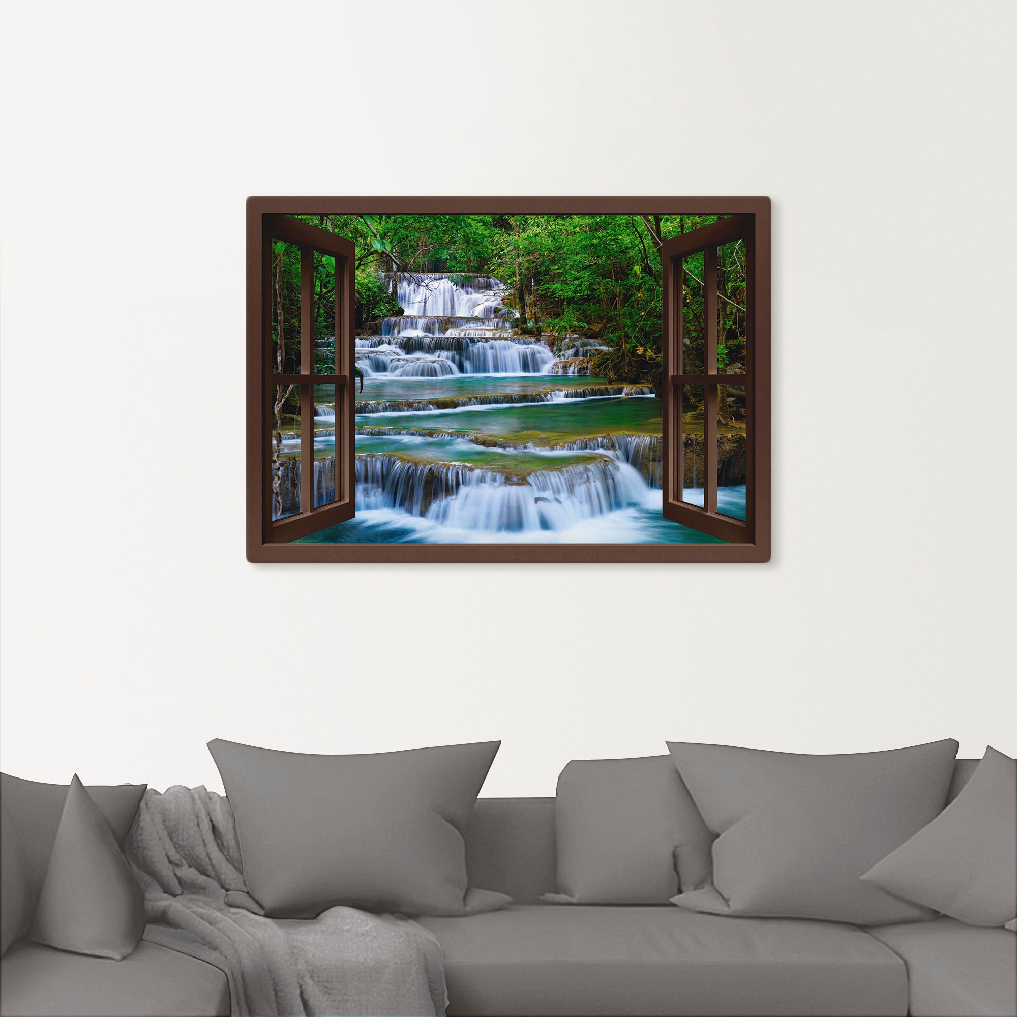 Artland Leinwandbild "Fensterblick Wasserfall in Kanchanaburi" Fensterblick günstig online kaufen
