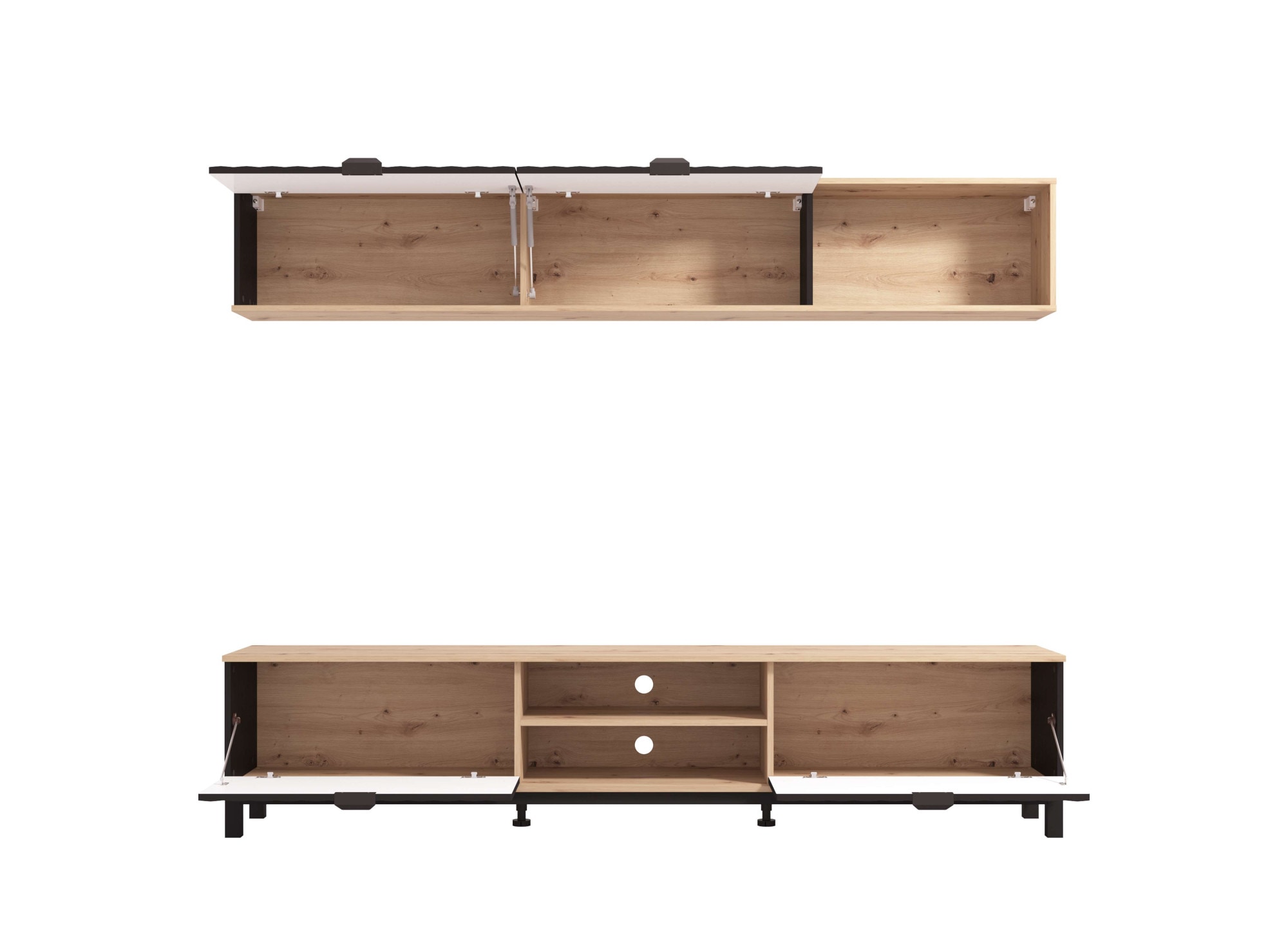 INOSIGN Wohnwand »Monaco inkl. TV- Board und Wandregal«, (Komplett-Set, 2 St.), 218 cm, Trendfarben, Front in 3D-Optik