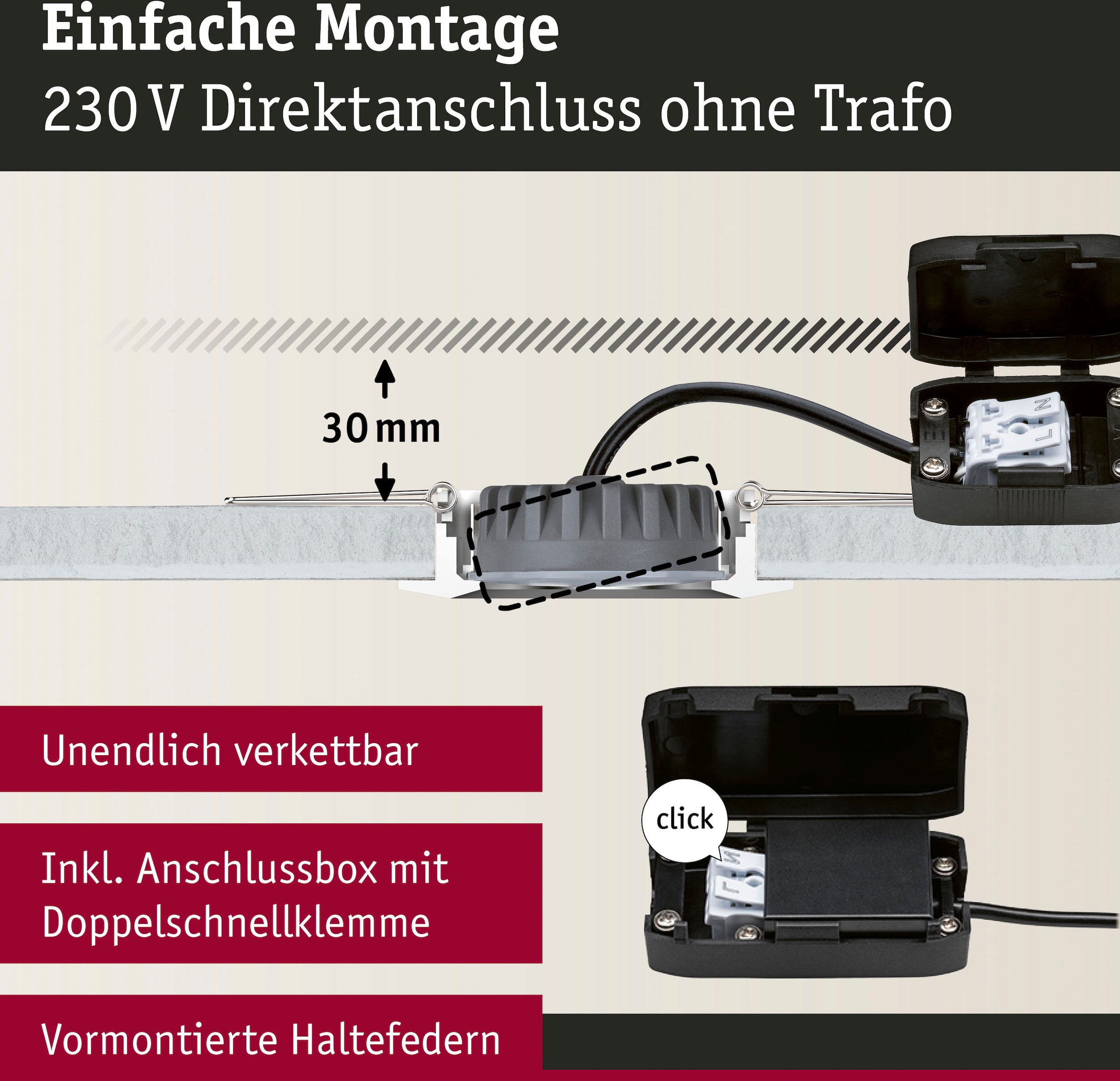 Paulmann LED Einbauleuchte »Nova Plus 1x6W 470lm 2700K Schwarz matt/Alu« Warmweiß