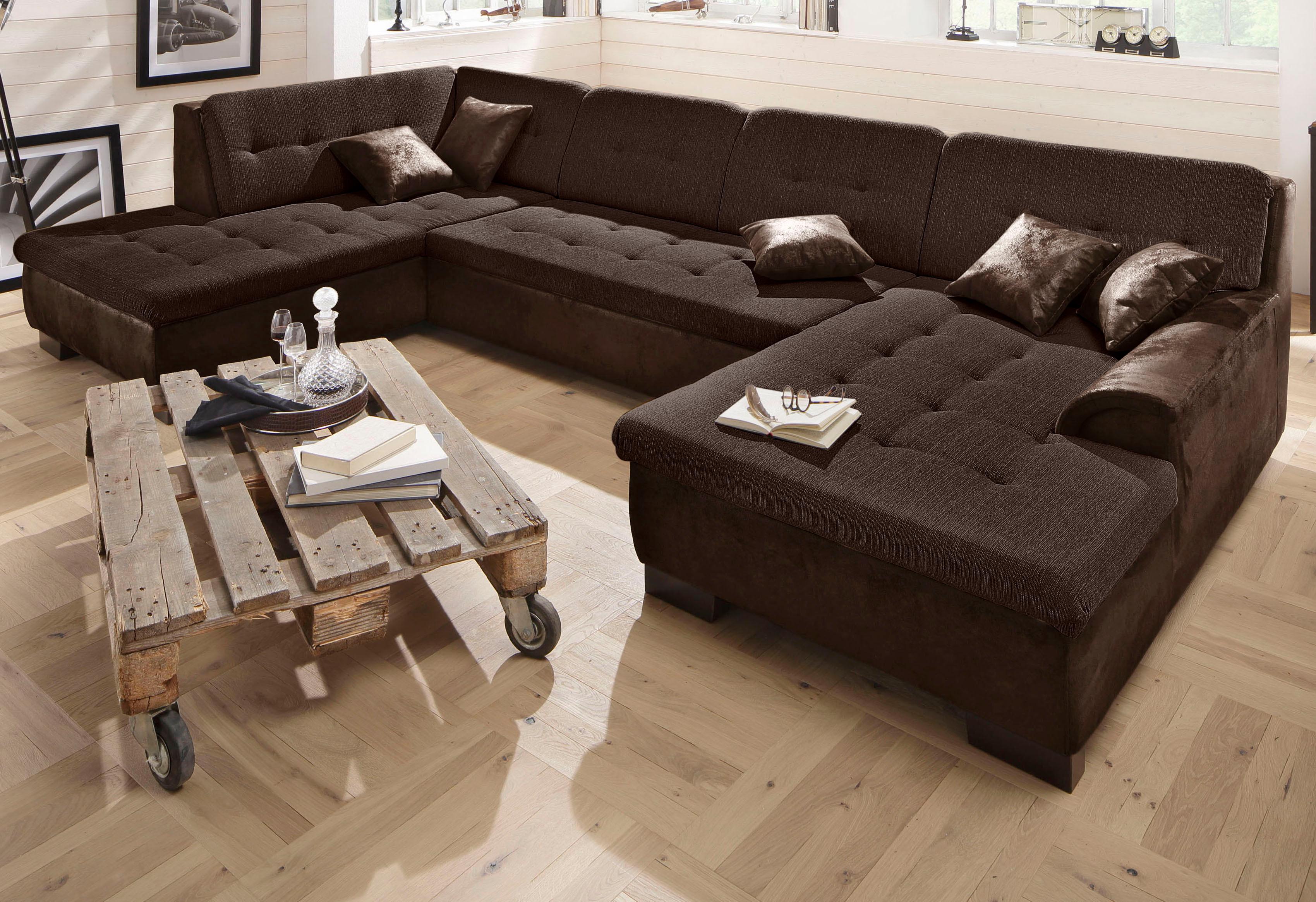 Home affaire Wohnlandschaft "BERGEN 364x106x83 cm, elegantes Design" whlw. mit Bettfunktion, U-Form