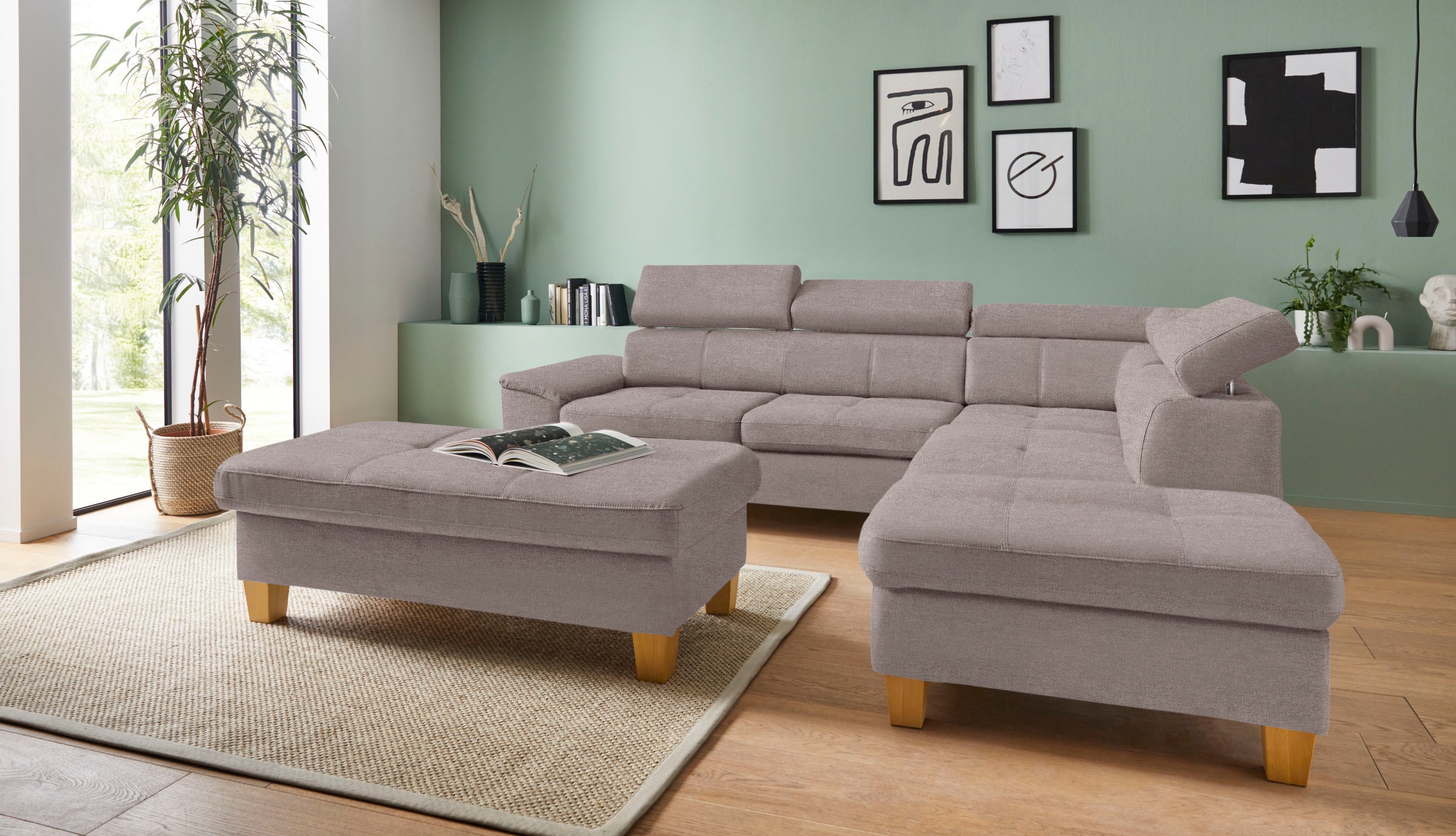 exxpo - sofa fashion Ecksofa »Enya, aufwendige Detailverarbeitung, hoher Sitzkomfort, bequem, L-Form«, mit Kopfteilverstellung, wahlweise Bettfunktion u. Bettkasten