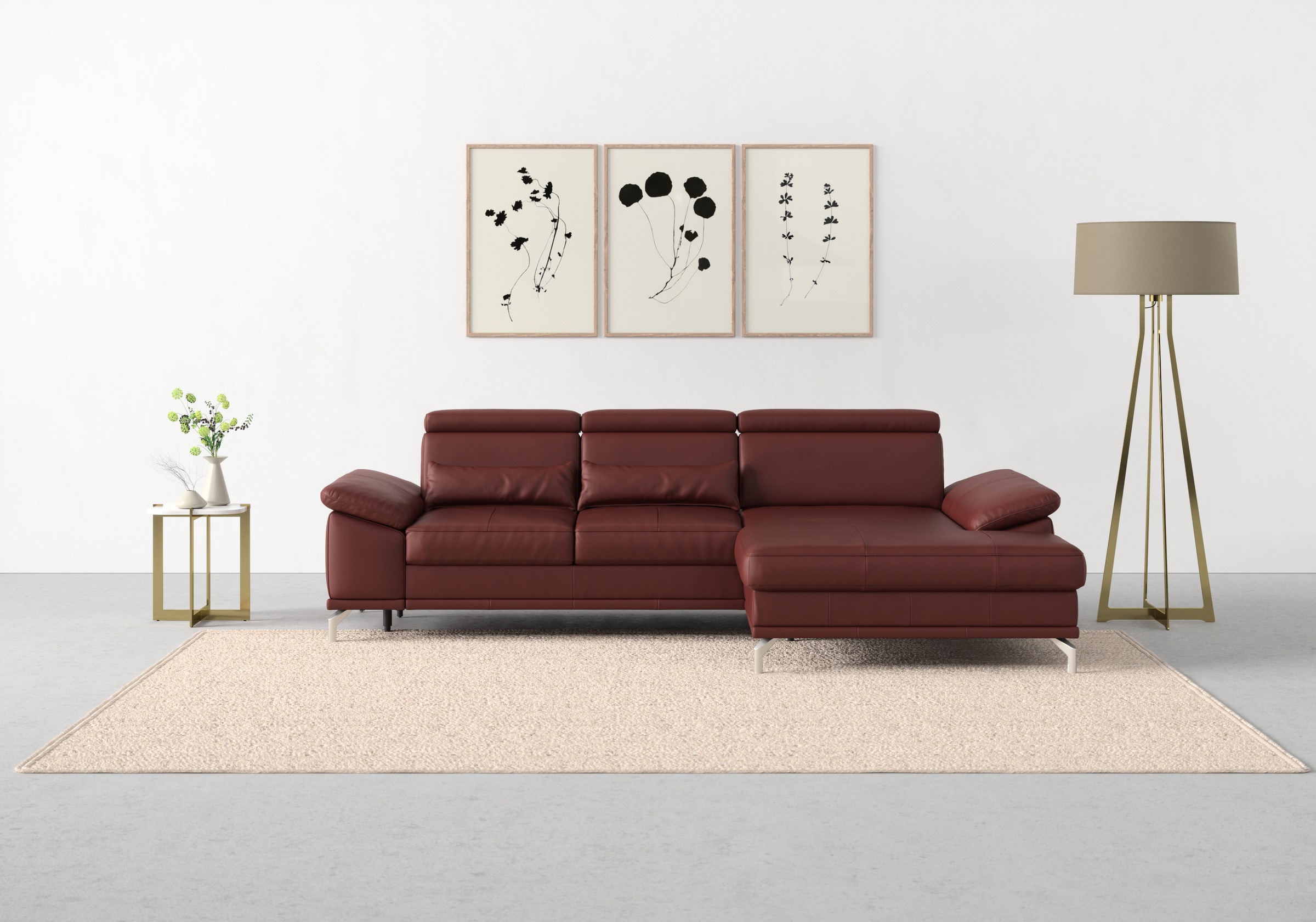 sit&more Ecksofa »Cabrio L-Form, mit Sitztiefenverstellung, Arm- und Kopfteilverstellung«, 2 Nierenkissen, Federkern, optional Bettfunktion und Stauraum
