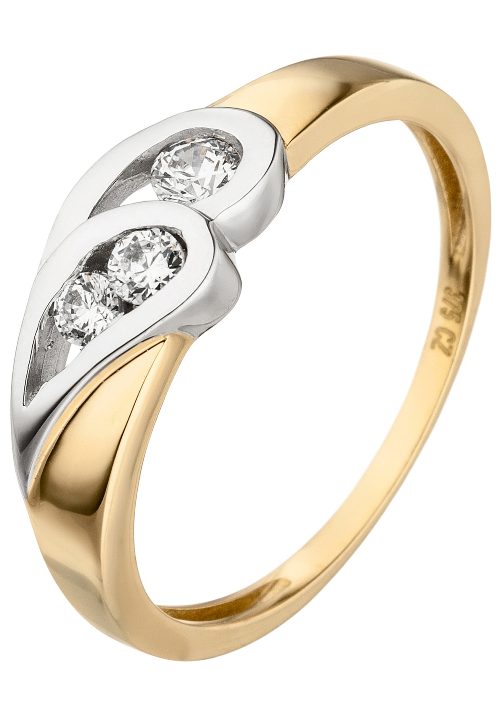 Goldring JOBO "Ring Damenring" Gr. 52, gelbgold 375, Fingerringe, Damen, 52, Gelbgold 375, Goldring, 375 Gold bicolor mit 3 Zirkonia