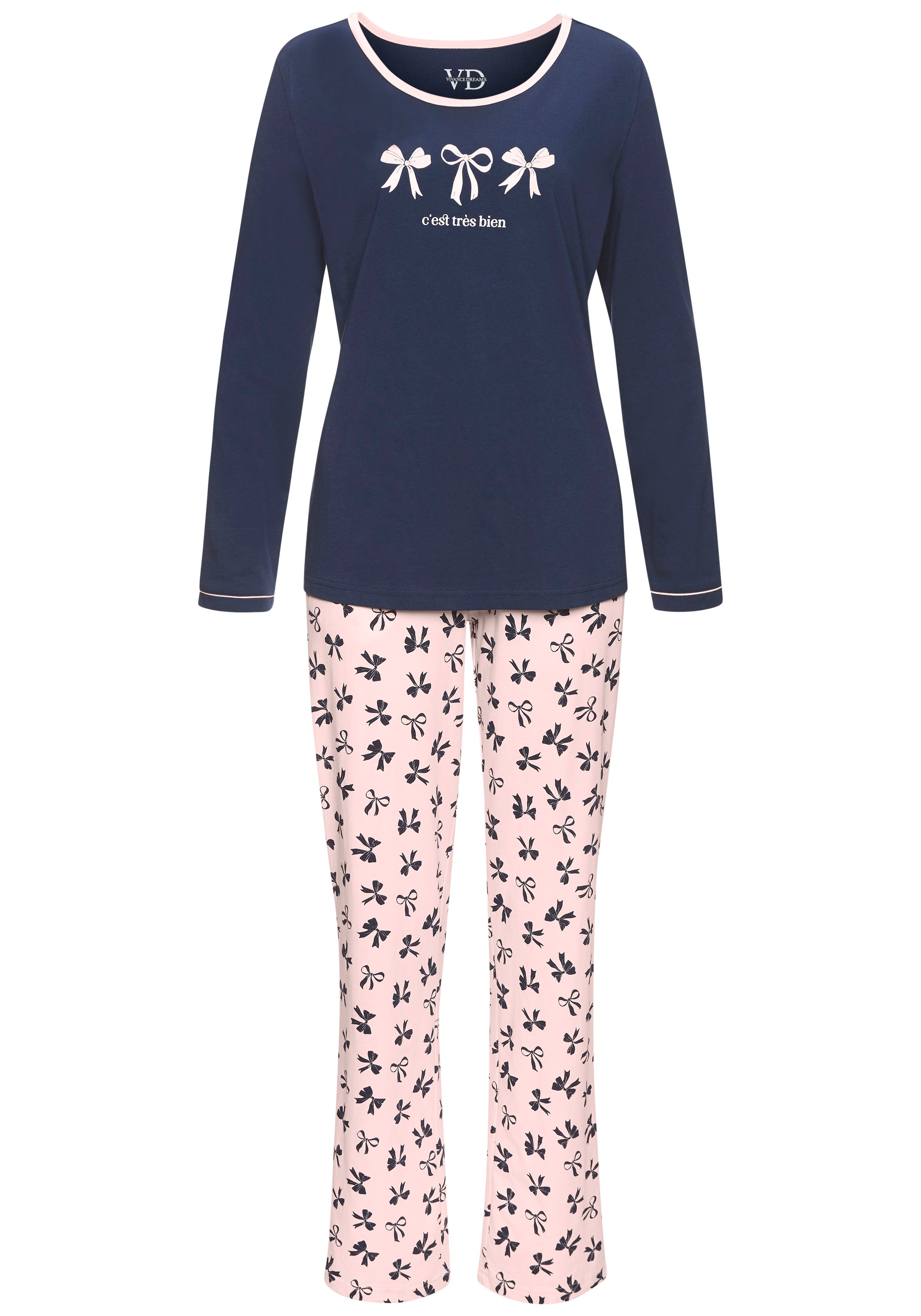 Vivance Dreams Pyjama Set, 2 Stk. tlg., Mit süßem Schleifenmuster günstig online kaufen