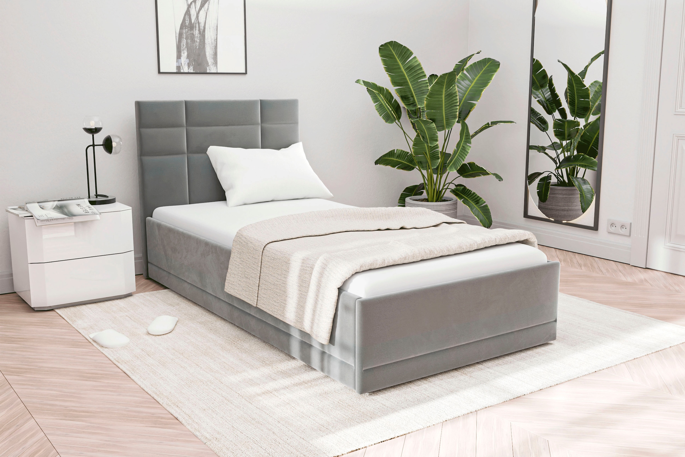 Polsterbett "Prag", grau, B:120cm L:210cm, Bezug 100% Polyester, Polsterung: Polsterwatte, Material Gestell: gepolsterter Holzwerkstoff, WESTFALIA SCHLAFKOMFORT, Betten, Polsterbett, 3 Matraztenarten wählbar, mit und ohne Bettkasten