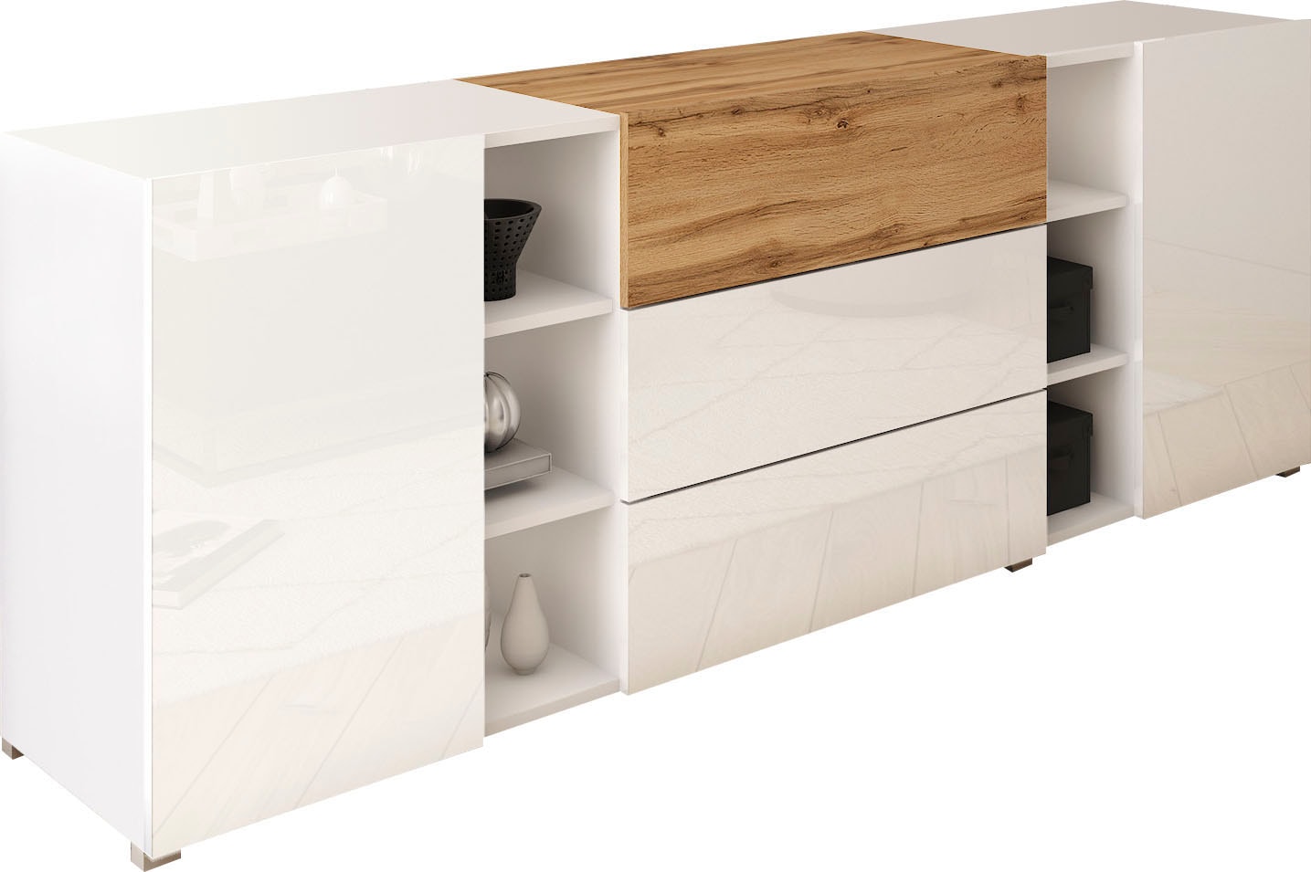 INOSIGN Sideboard "BERLIN", Moderne grifflose Kommode Breite 190 cm, offene Fächern/ Schubladen