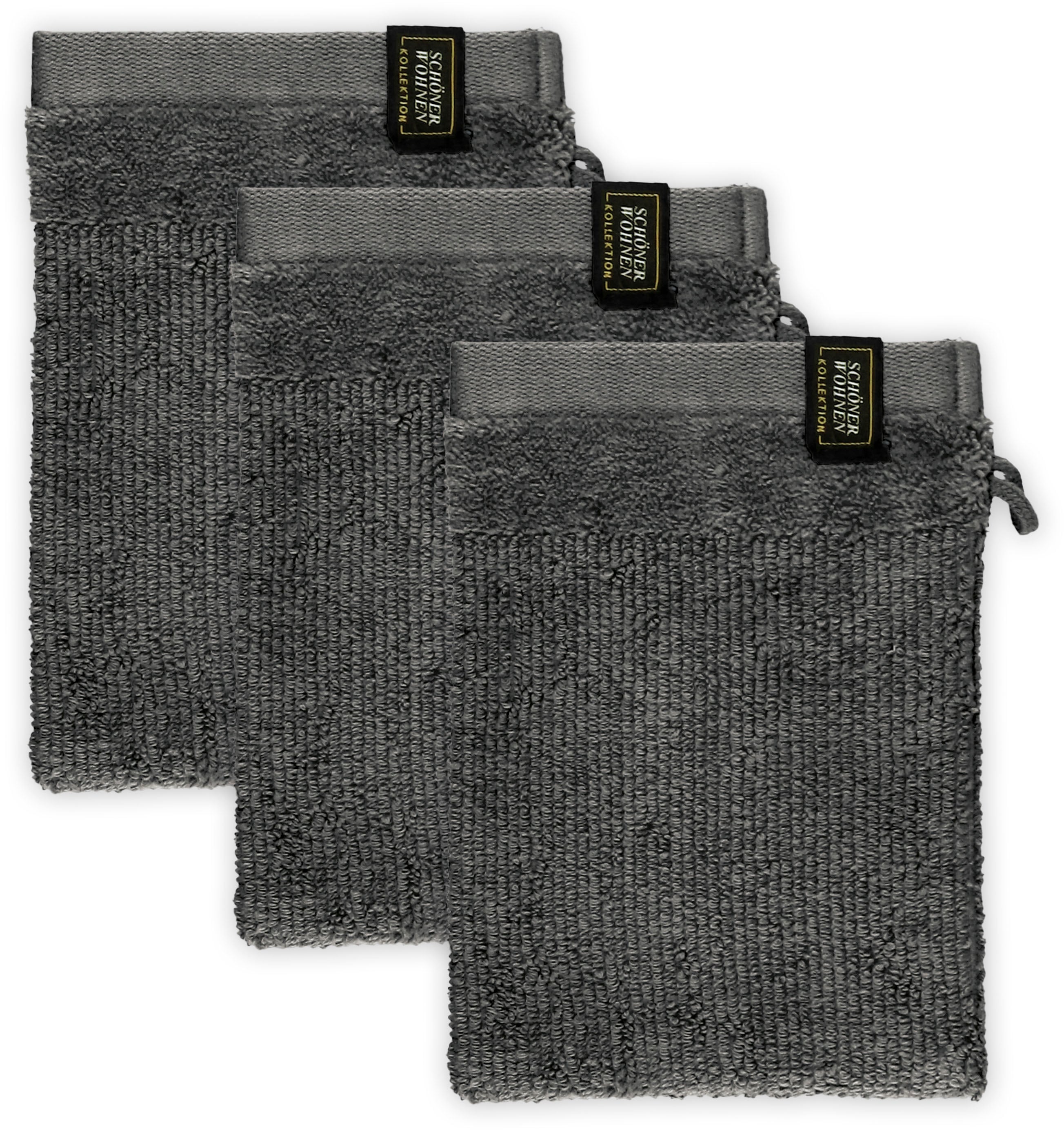 Waschhandschuh, B:16cm L:21cm, grau, SCHÖNER WOHNEN-KOLLEKTION, Frottee, Handtücher, "Sense", mit Velourborte, hautschmeichelnde Airtouch Qualität,