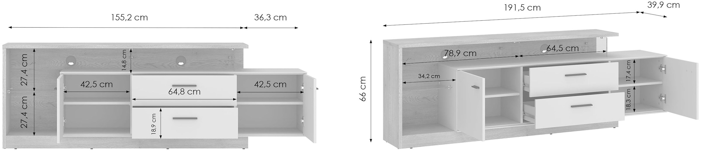 Home affaire Lowboard modernes Lowboard, Breite ca.191,5 cm, 2 Türen und 2 Schubkasten