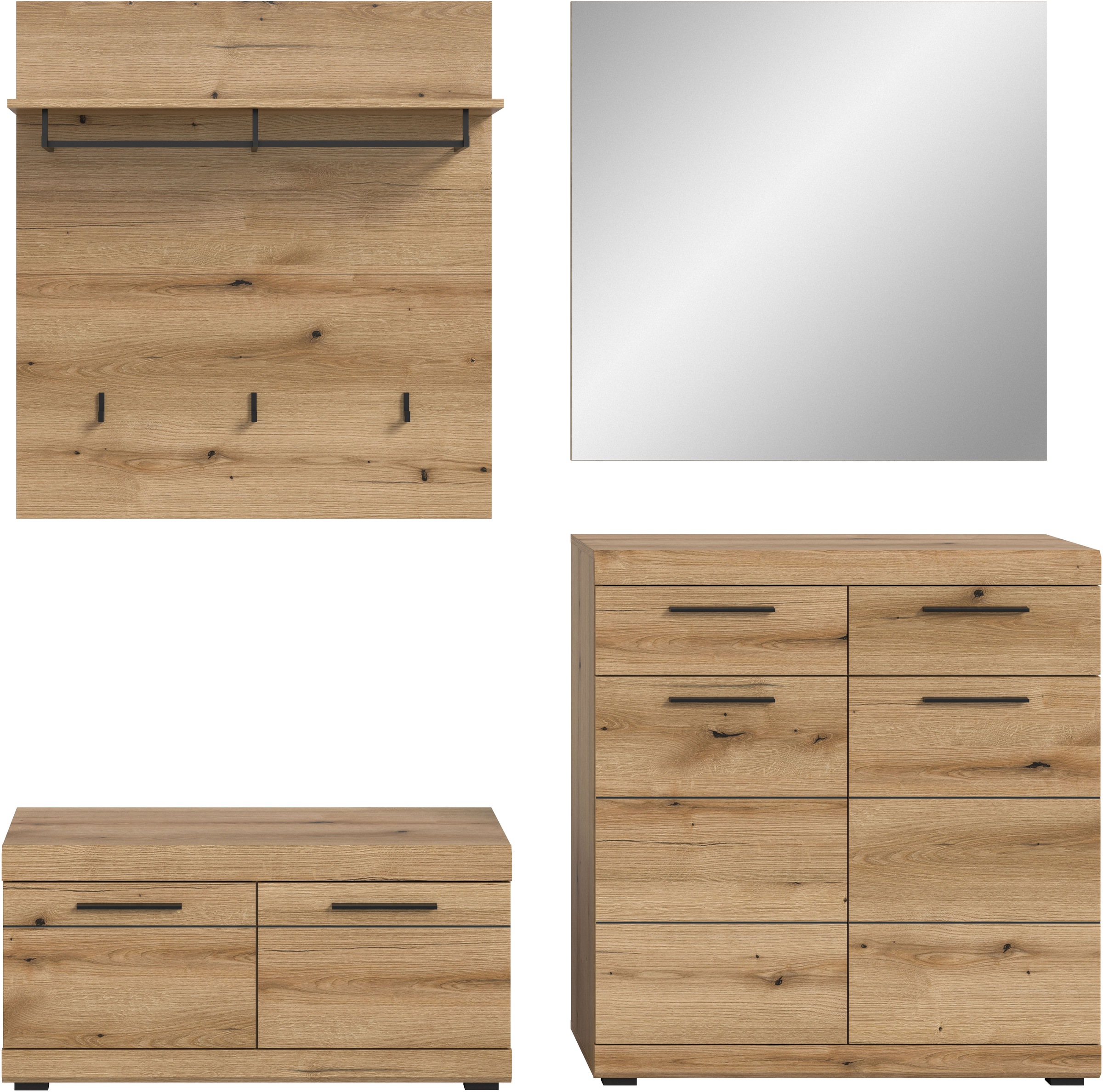 INOSIGN Garderoben-Set »Siena, Fronten mit hochwertiger Rillenfräsung, 4-teilig,bestehend aus:«, (Komplett-Set, 4 St.), Scout Garderobenkombination 4-tlg., Flur, Diele