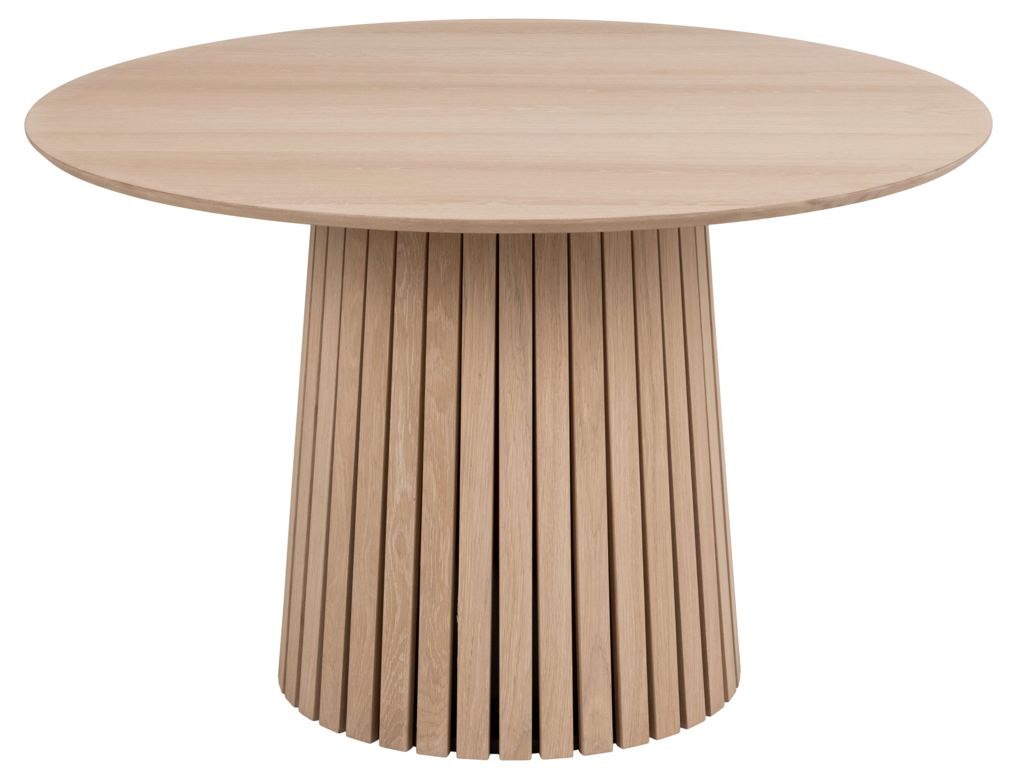 Esstisch ACTONA GROUP "Christo Tisch, Wohnzimmertisch", weiß (eiche weiß), B:120cm H:75cm T:120cm, Tische, Esstisch, rund, Eichenfurnier, Säulenfuß, Lamellenfront, Ø: 120 cm 2