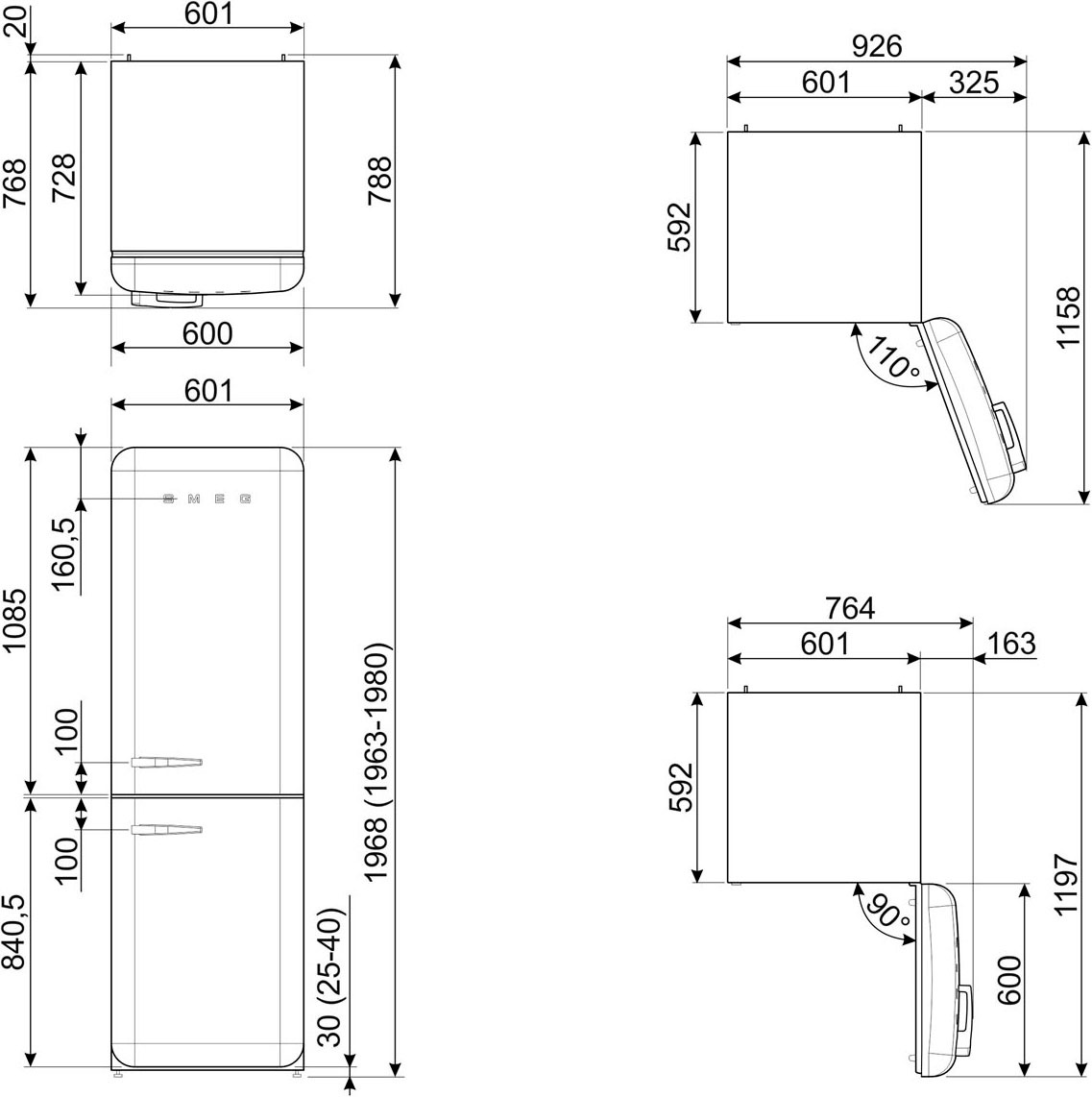 Smeg Kühl-/Gefrierkombination »FAB32«, FAB32RCR5, 196,8 cm hoch, 60,1 cm breit