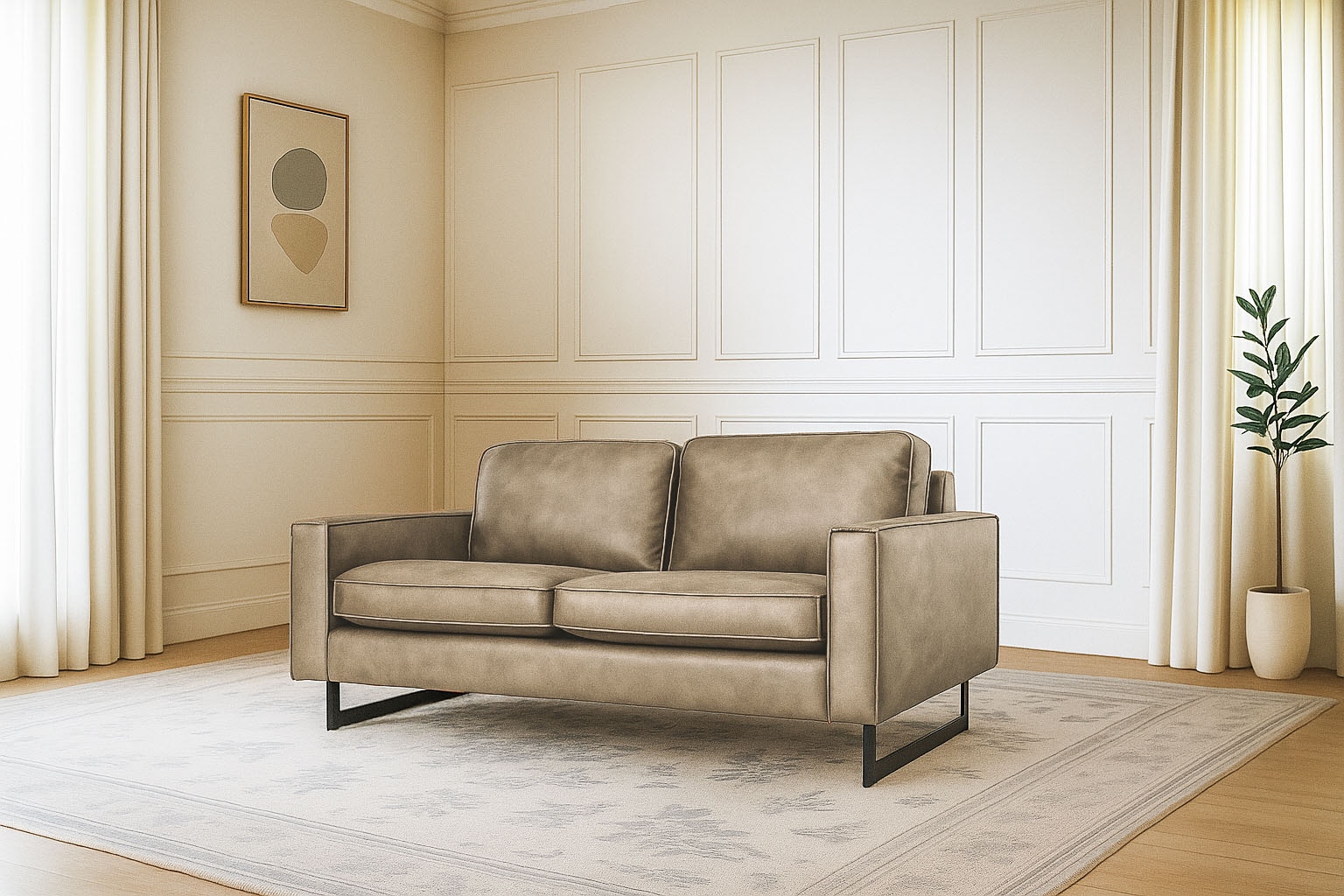 OTTO home 2-Sitzer "Pinto, 166 cm, Cord, Chenille, Lederoptik" mit Keder, schwarze Metallfüße, Wellenunterfederung