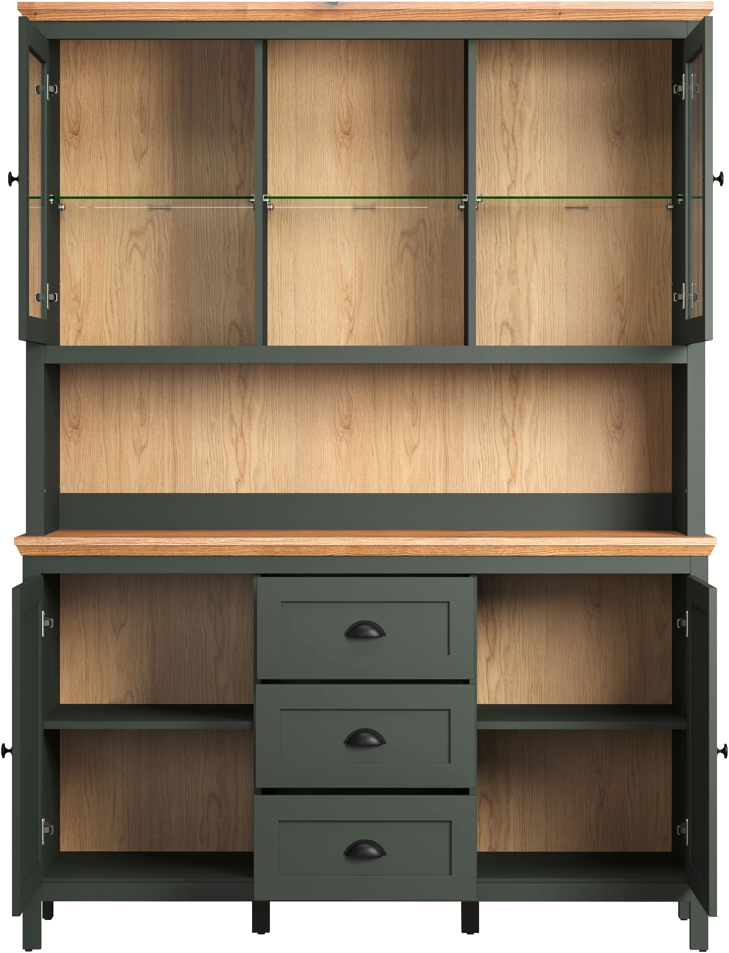 Home affaire Buffet »Vienna« Set, 2 Stk. tlg. Küchenbuffet im Landhausstil, inkl. Beleuchtung - (B/T/H) 146/39/112cm