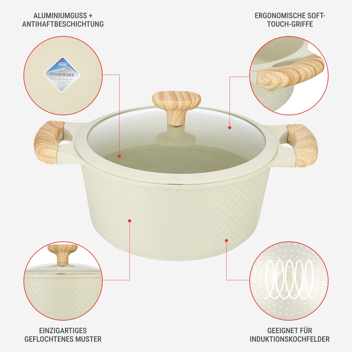 RESTO Kitchenware Bratentopf »Ran, Kochtopf antihaftbeschichtet und spülmaschinenfest«, Aluminiumguss, (2 tlg.), Geeignet für alle Herdarten, auch Induktion, im Geschenkkarton