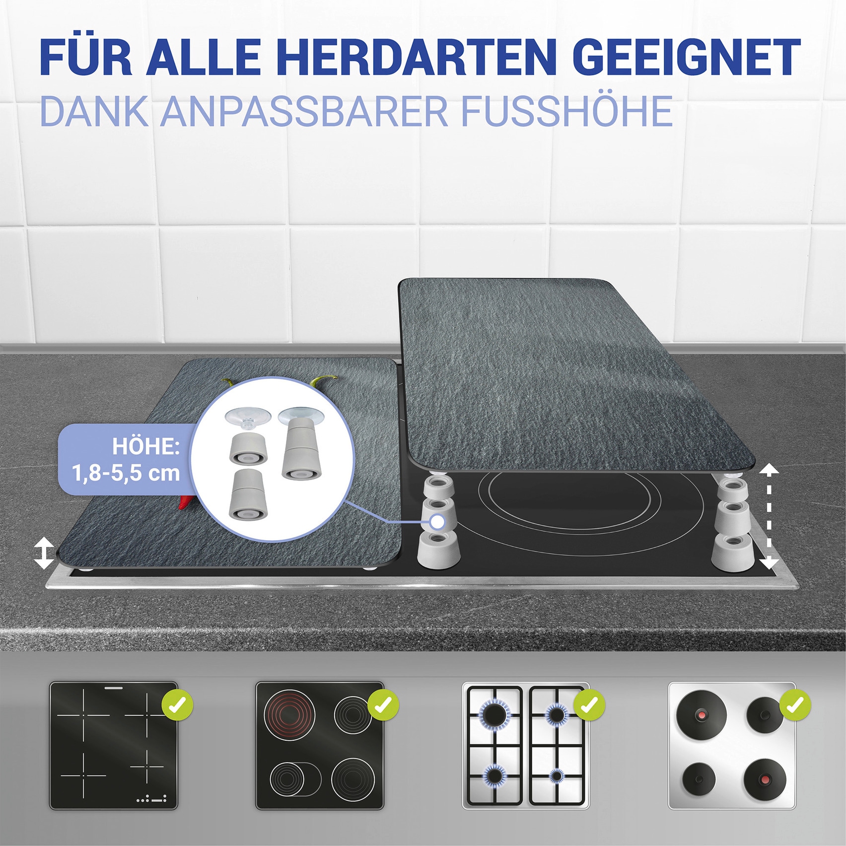 WENKO Herd-Abdeckplatte »Universal Modell Cayenne«, (Set, 2 tlg.), Herdabdeckung für alle Herdarten, kratzfest, mit rutschfesten Füßen