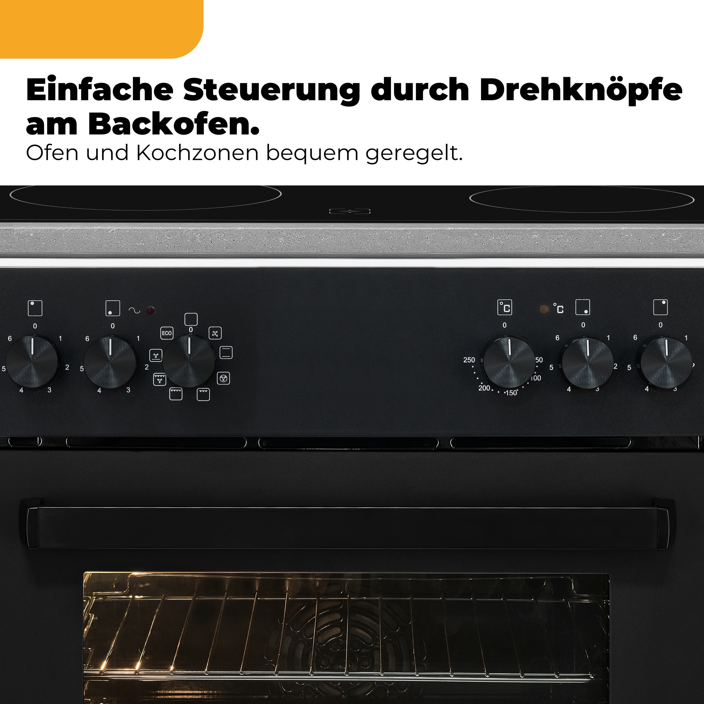 EXQUISIT Elektro-Herd-Set "EHE367-U-120 mattschwarz-Set", Energieeffizienz: A (A+++-D), mattschwarz, Herdsets, Modern, trendiges Mattschwarz,Umluft ideal für mehrere Plätzchenbleche 3