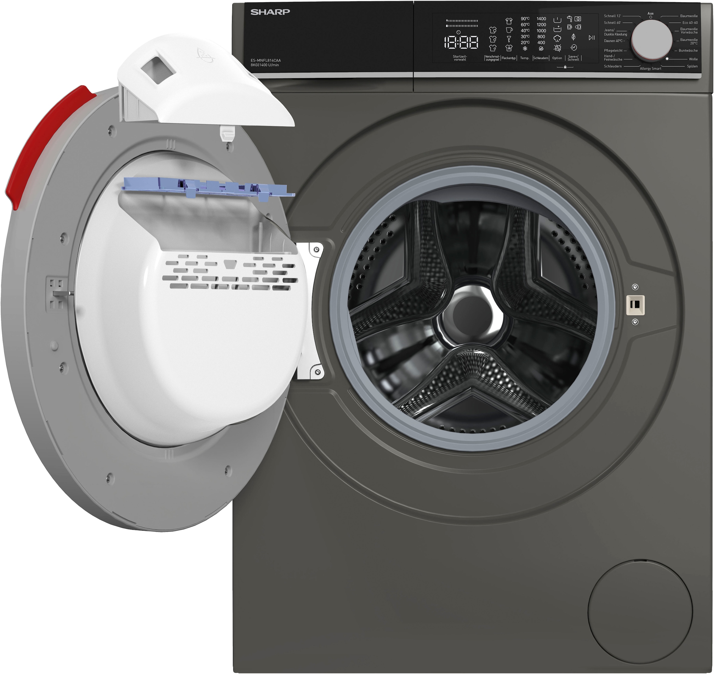Sharp Waschmaschine »ES-MNFL814CAA-DE«, ES-MNFL814CAA-DE, 8 kg, 1400 U/min, Microfiber-Filter gegen Mikroplastik-Partikel