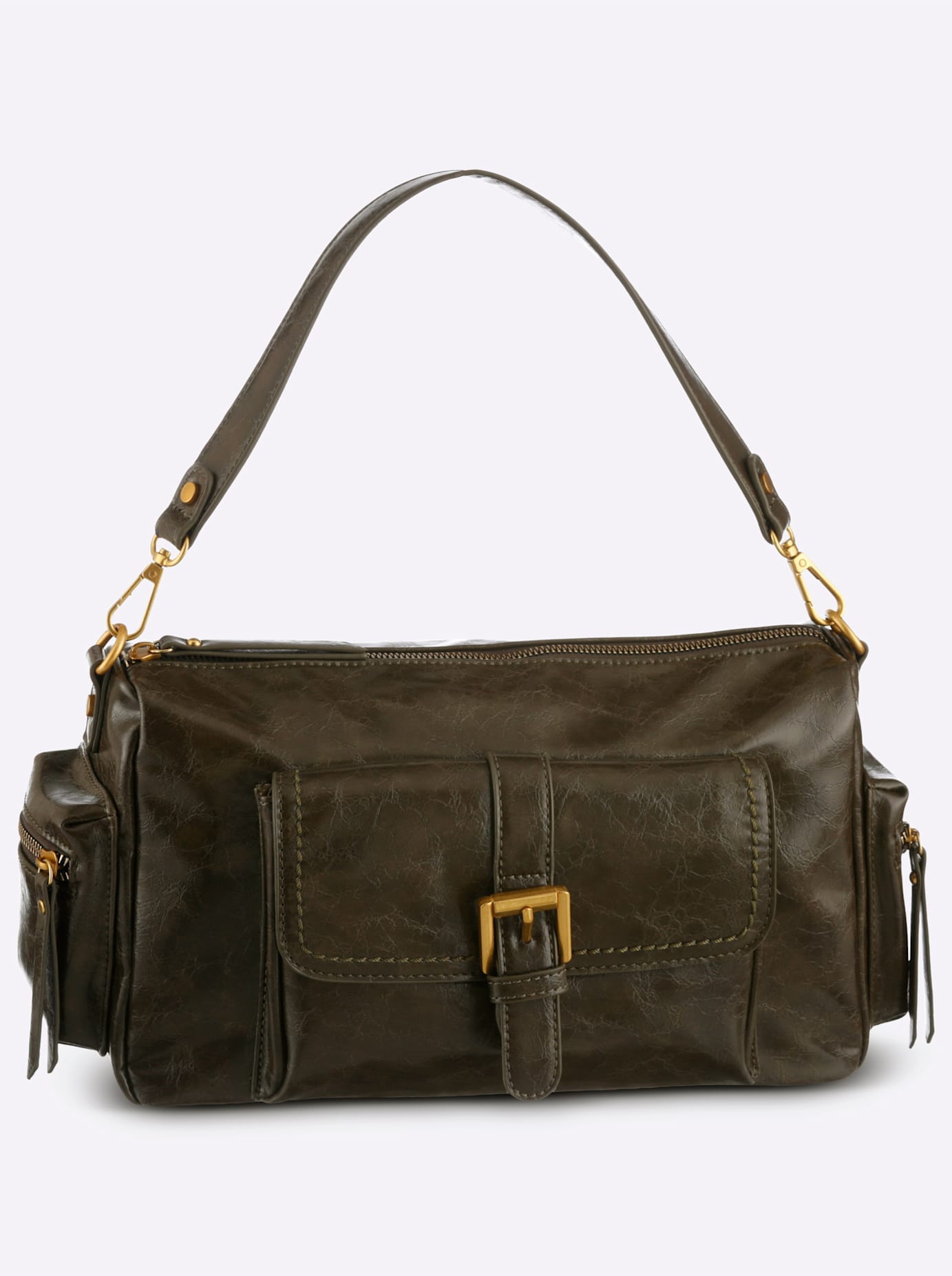 Schultertasche HEINE, Damen, Gr. B/H/T: 30cm x 19cm x 10cm, oliv, Metall, Viskosemischung, unifarben, Taschen Schultertasche