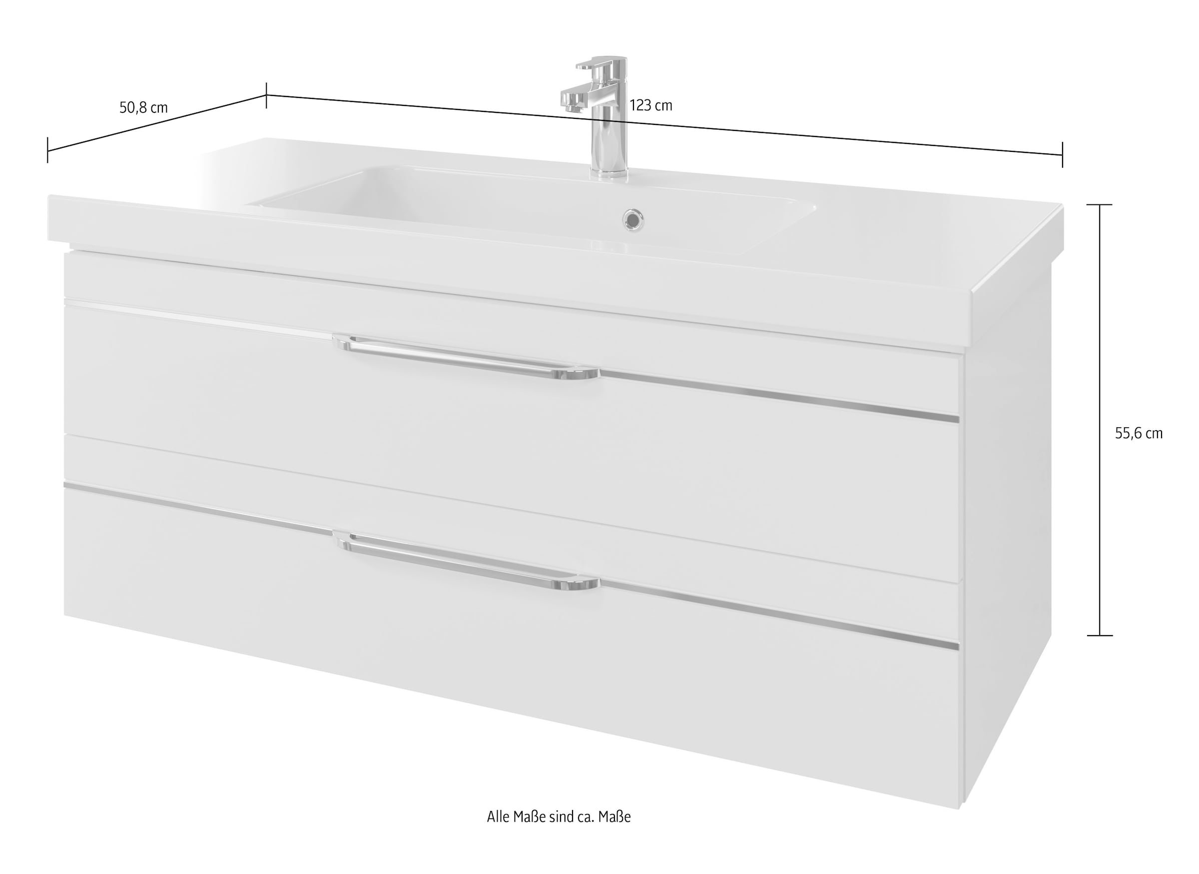 Saphir Waschtisch »Serie Balto Mineralmarmor-Waschtisch mit Unterschrank, 123 cm breit«, Waschplatz mit 2 Schubladen, Badschrank in verschiedenen Ausführungen