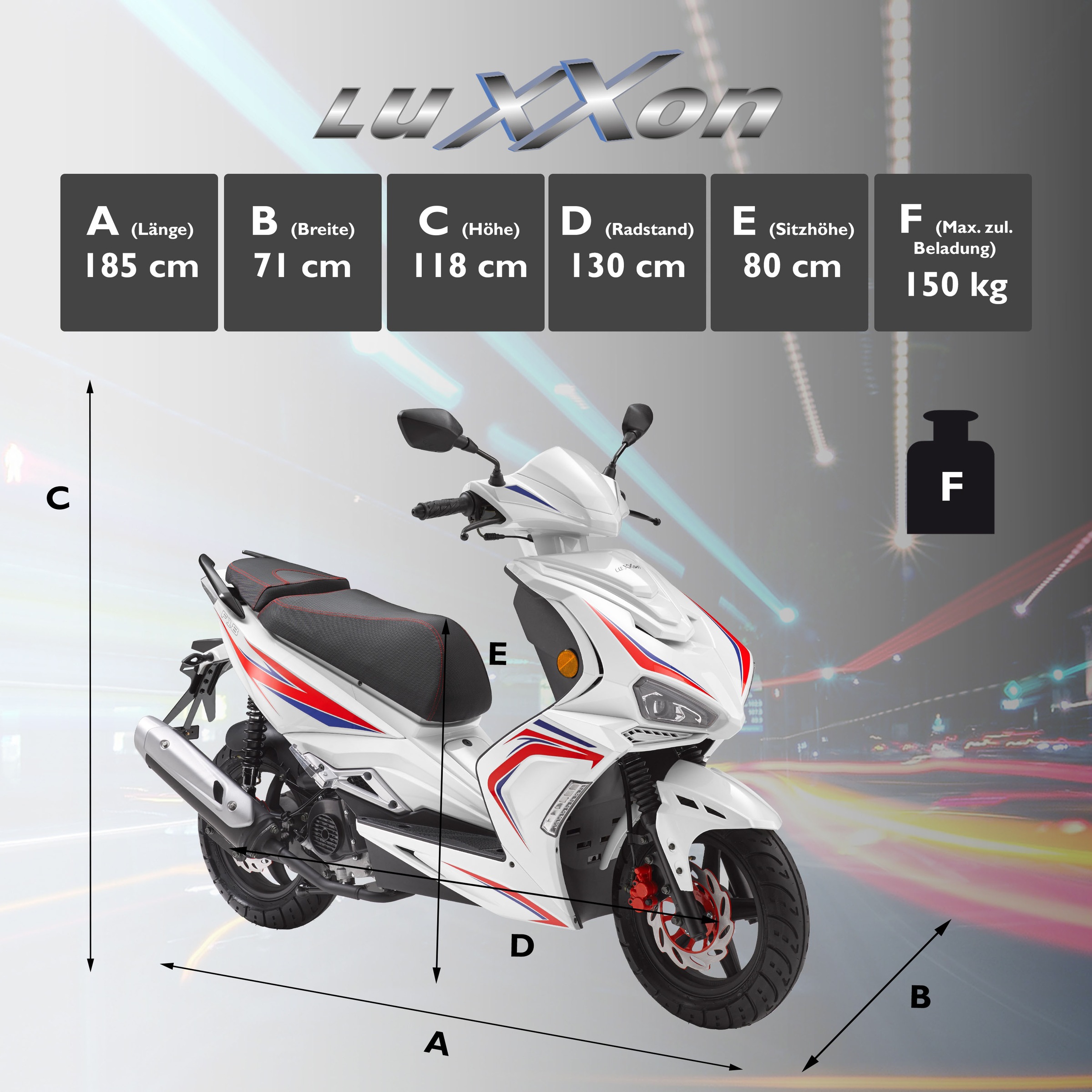 Luxxon Motorroller »F18«, 50 cm³, 45 km/h, Euro 5, 2,9 PS