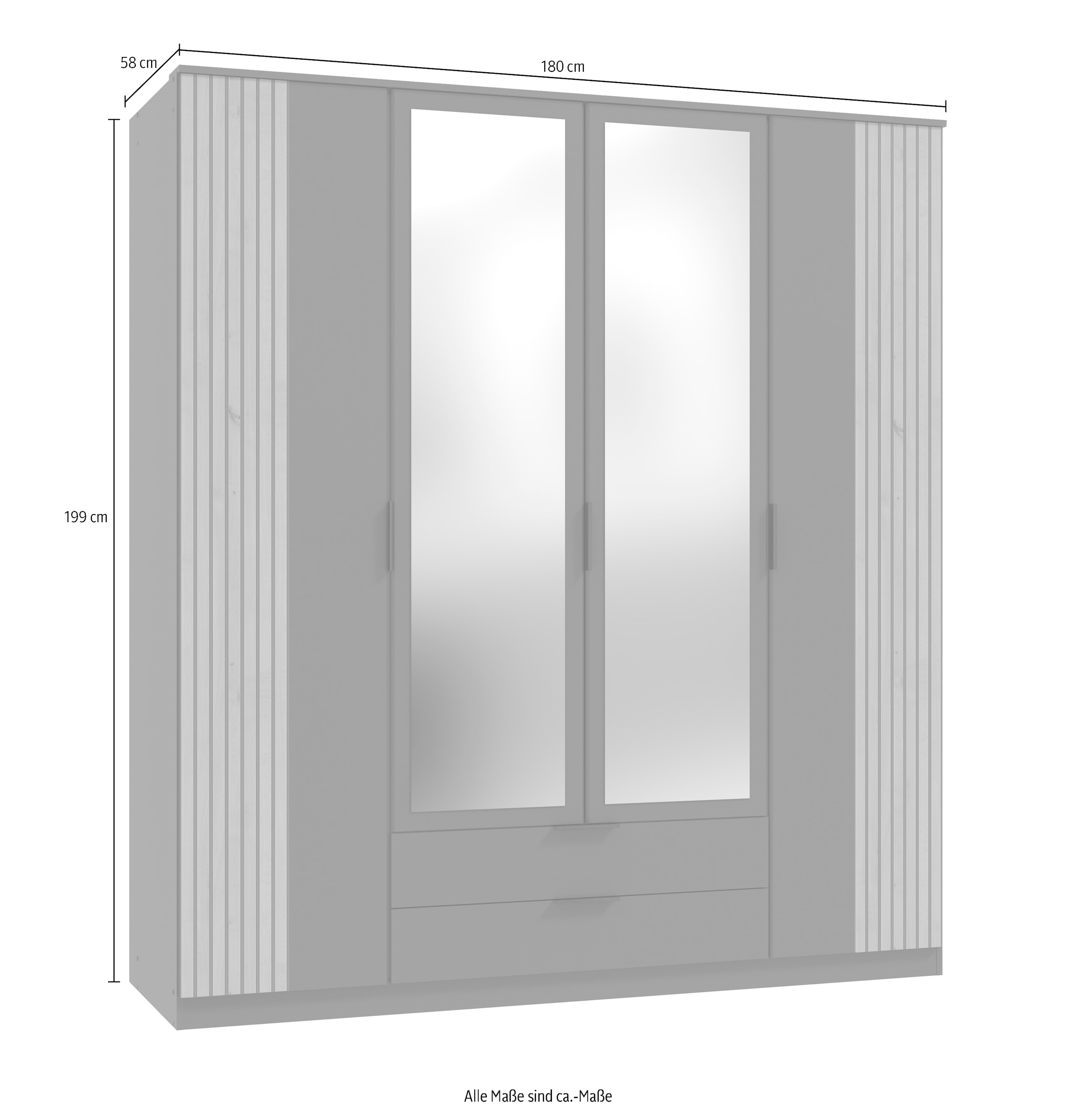 Wimex Drehtürenschrank »Lübeck«, Akustiklamellen Optik, mit Spiegeltüren, 135 oder 180cm breit