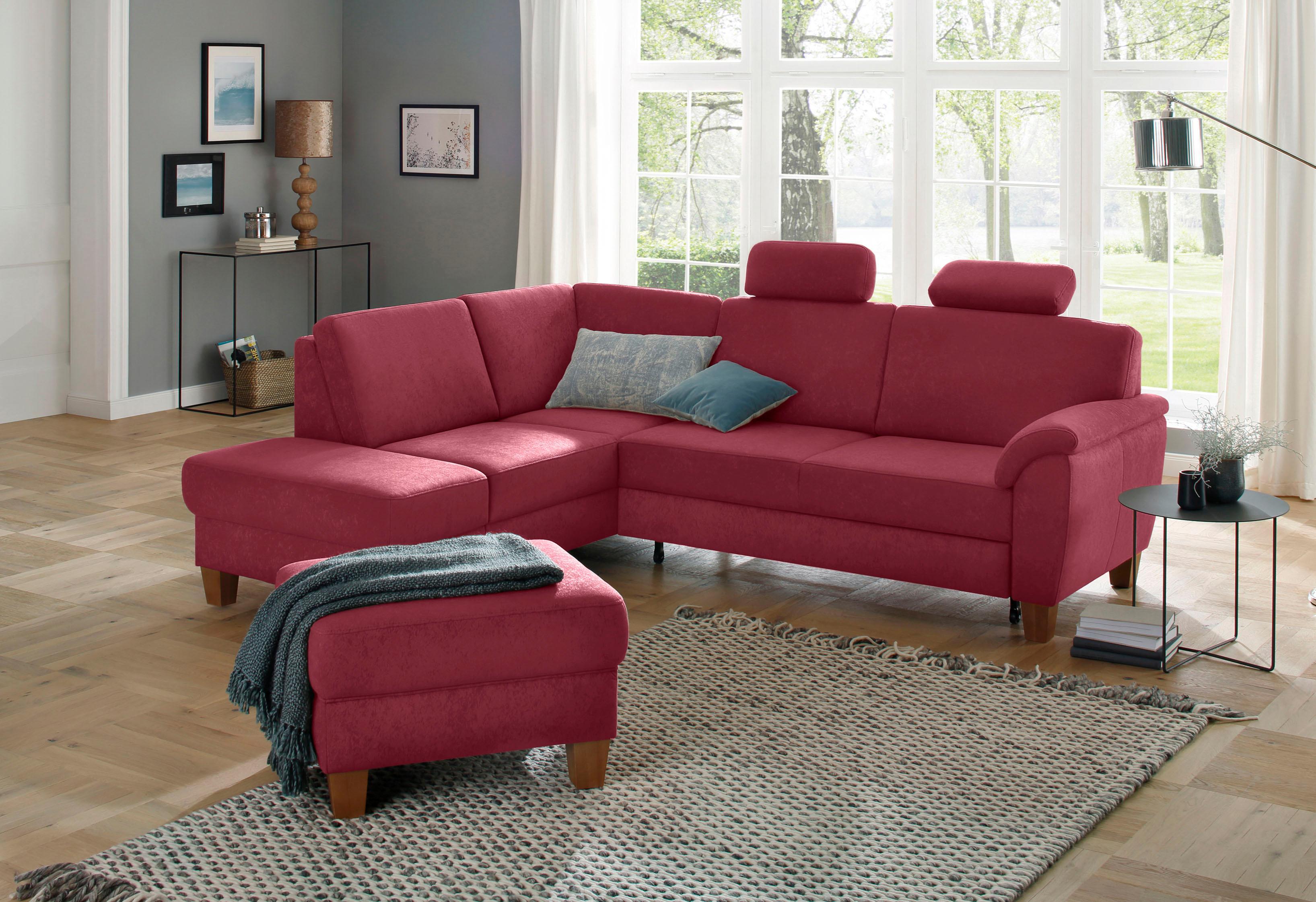 OTTO home Ecksofa "Alta L-Form" mit Federkern und Kontrastnaht, Füße Buche eichefarben