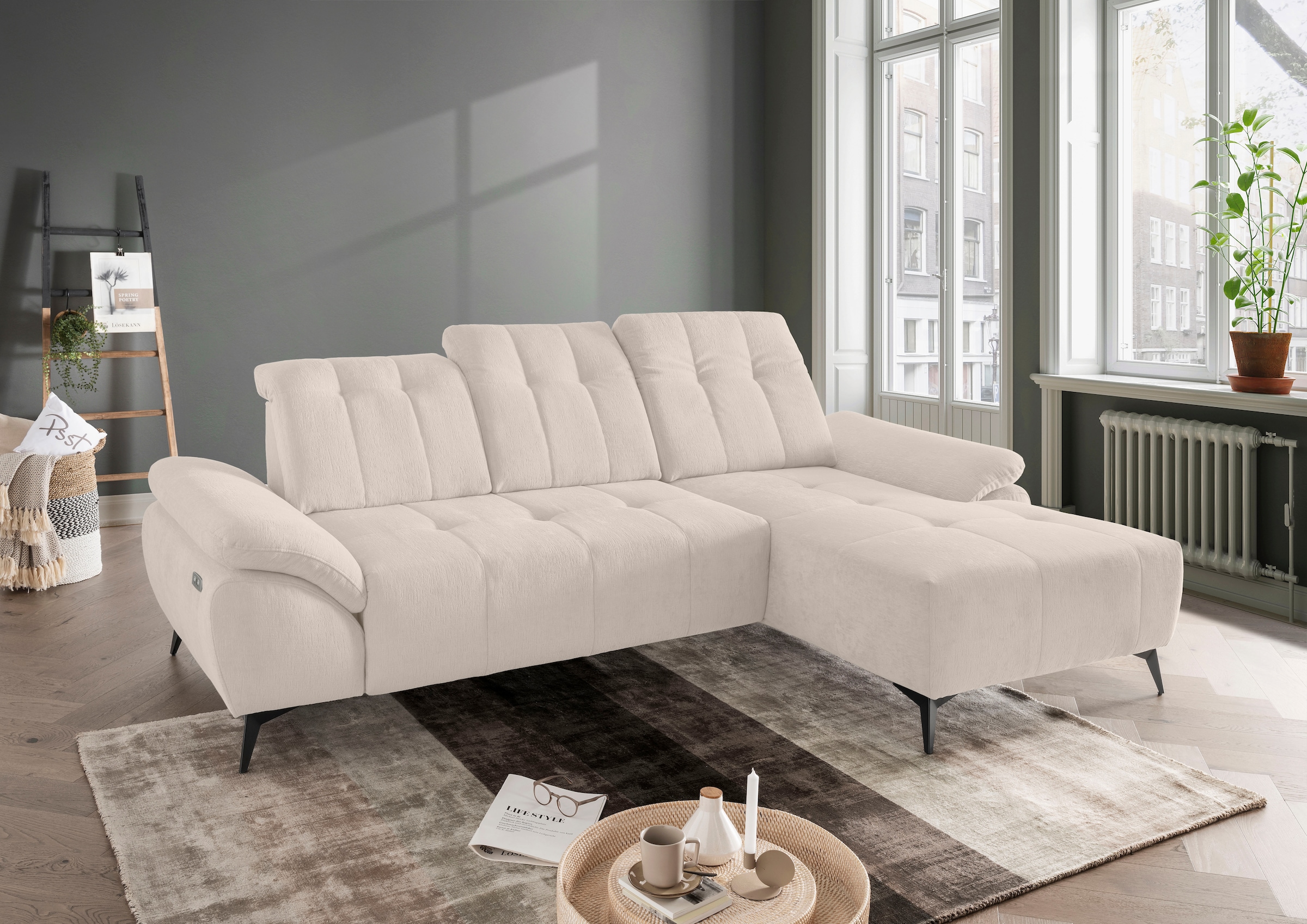 Home affaire "Fiore modern, bequeme Armlehnen, tolle Detailverarbeitung, L-Form" elektrischer Sitzvorschub und Kopfstützen höhenverstellbar