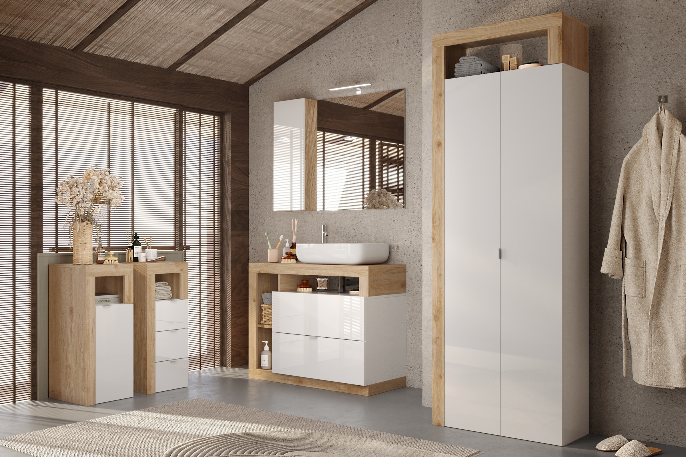 welltime Unterschrank »Hamburg Höhe 78 cm, Breite 35 cm, Badkommode mit 3 Schübkästen,«, Badezimmerschrank, dekorativer Rahmen, offenes Fach, Metallgriffe