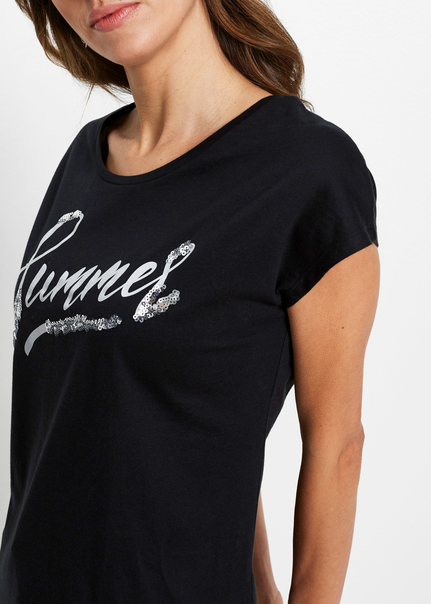 Thumbnail - bonprix T-Shirt "Shirt mit Pailletten" lockere Passform, Kurzarm, aus Baumwolle