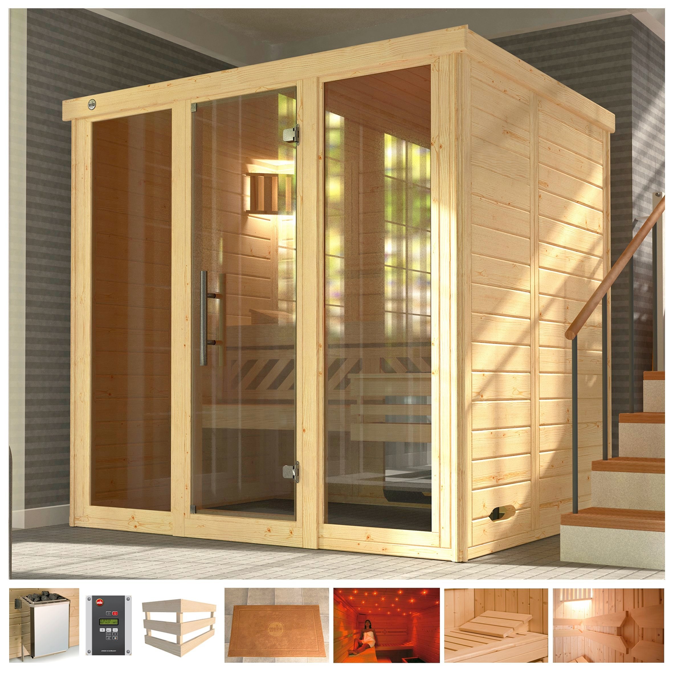 weka Sauna "Kemi Panorama" 7,5 kW Ofen mit ext. Steuerung