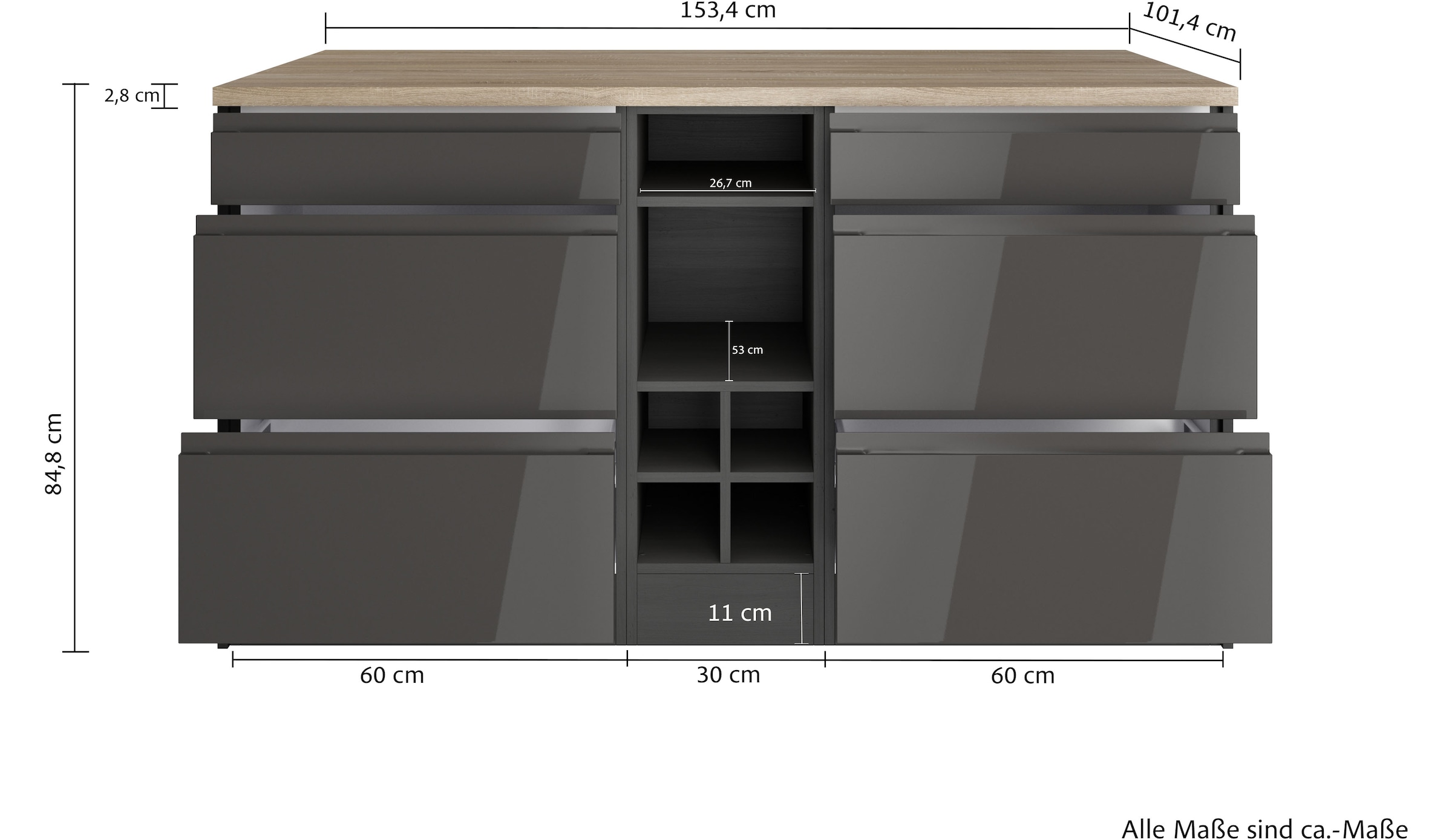 HELD MÖBEL Kücheninsel »Virginia«, Breite 153 cm, MDF-Fronten, Flaschenregal