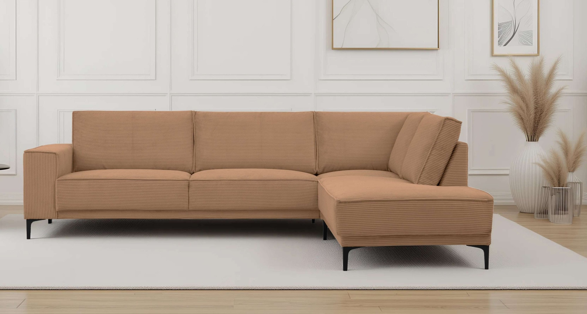 OTTO home Ecksofa "OLAND Cord L-Form, B: 289 cm, Skandi-Design" Struktur, Flachgewebe, Luxus-Microfaser, Boucle