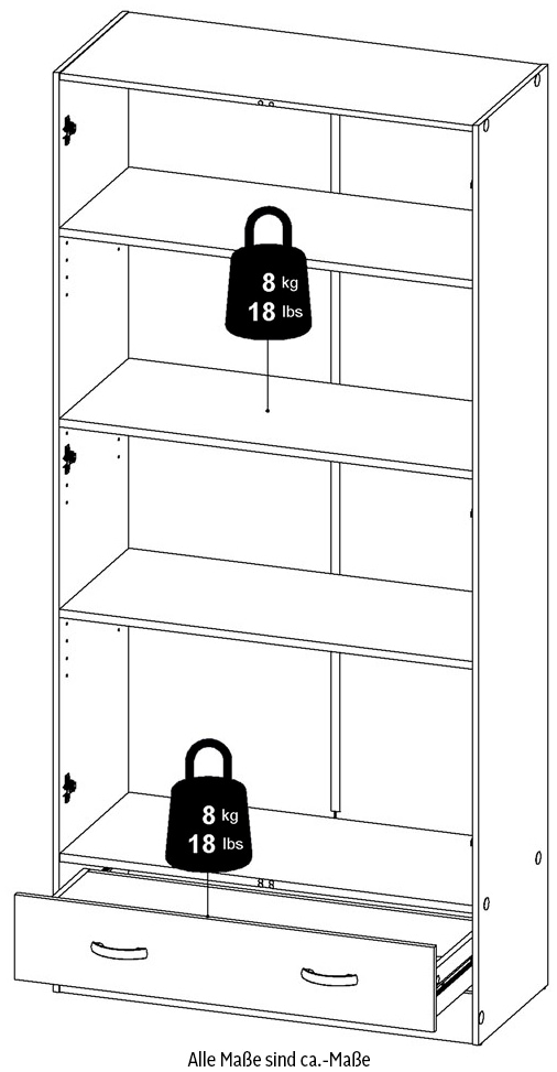 Home affaire Kinderkleiderschrank, Mit viel Stauraum, graue Stangengriffe, Gr. ca. 170,4 x 79,4 x 35,7 cm