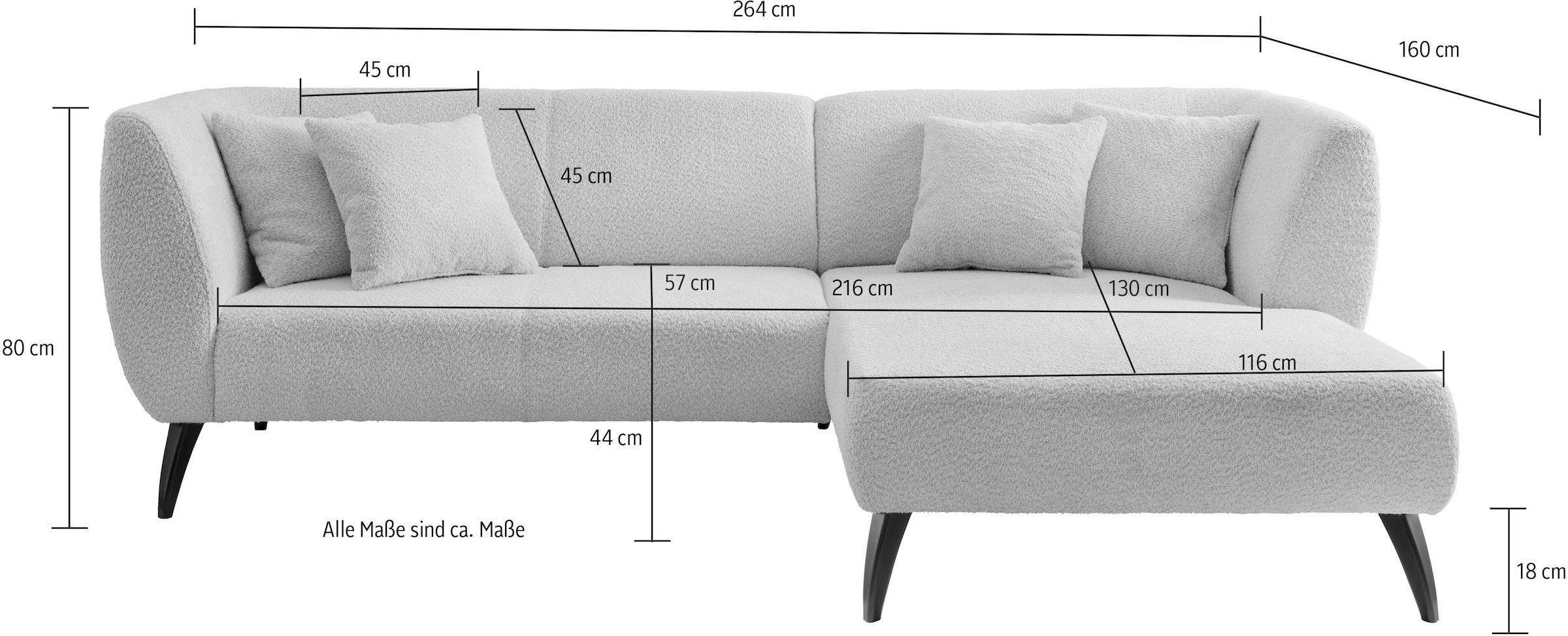 INOSIGN Ecksofa »Colori L-Form«, Holzfußfarbe wählbar, inkl. 4x Zierkissen