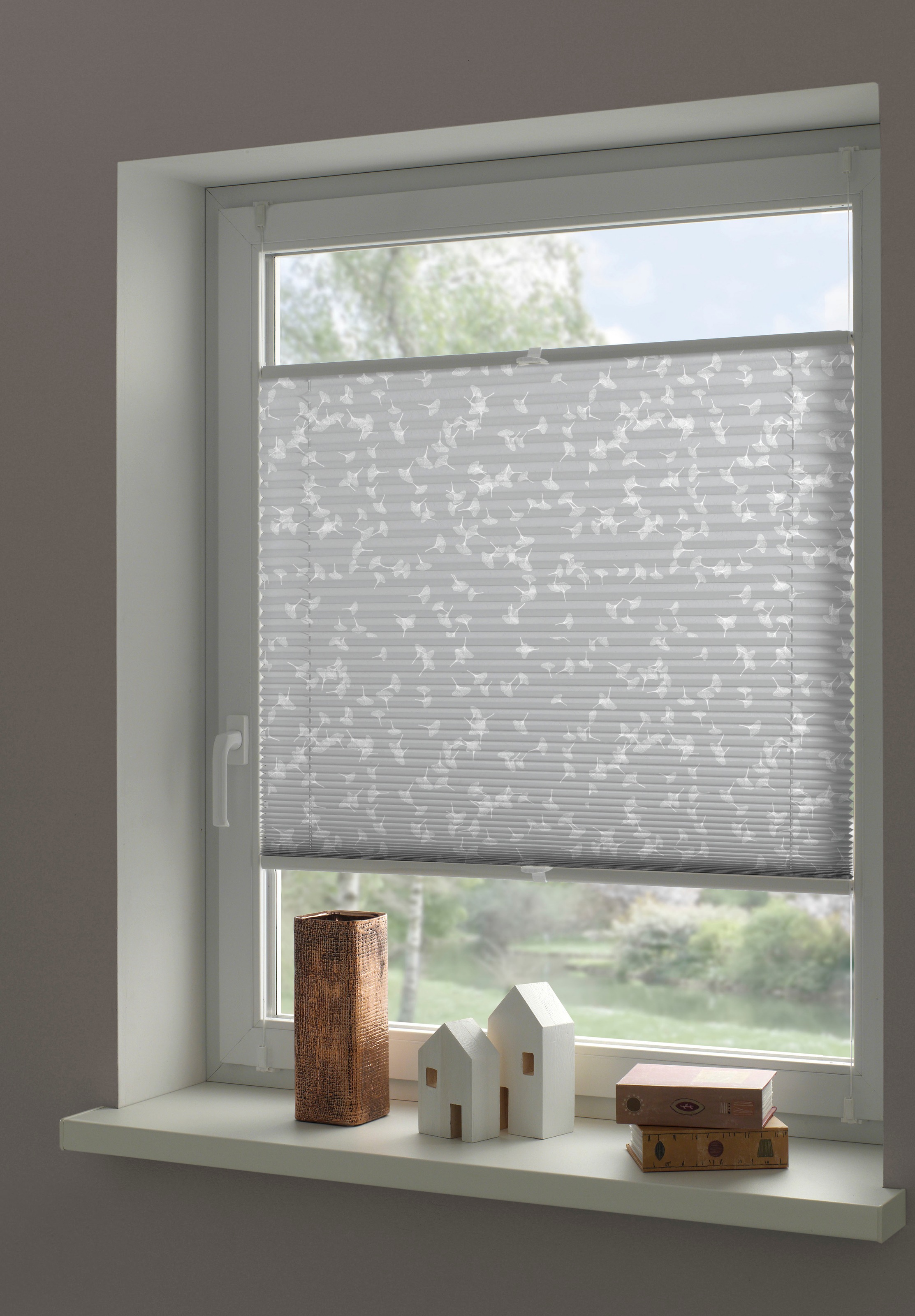 GARDINIA Plissee "Dekor Ginkgo Oesyter Mushroom" blickdicht ohne Bohren ver günstig online kaufen