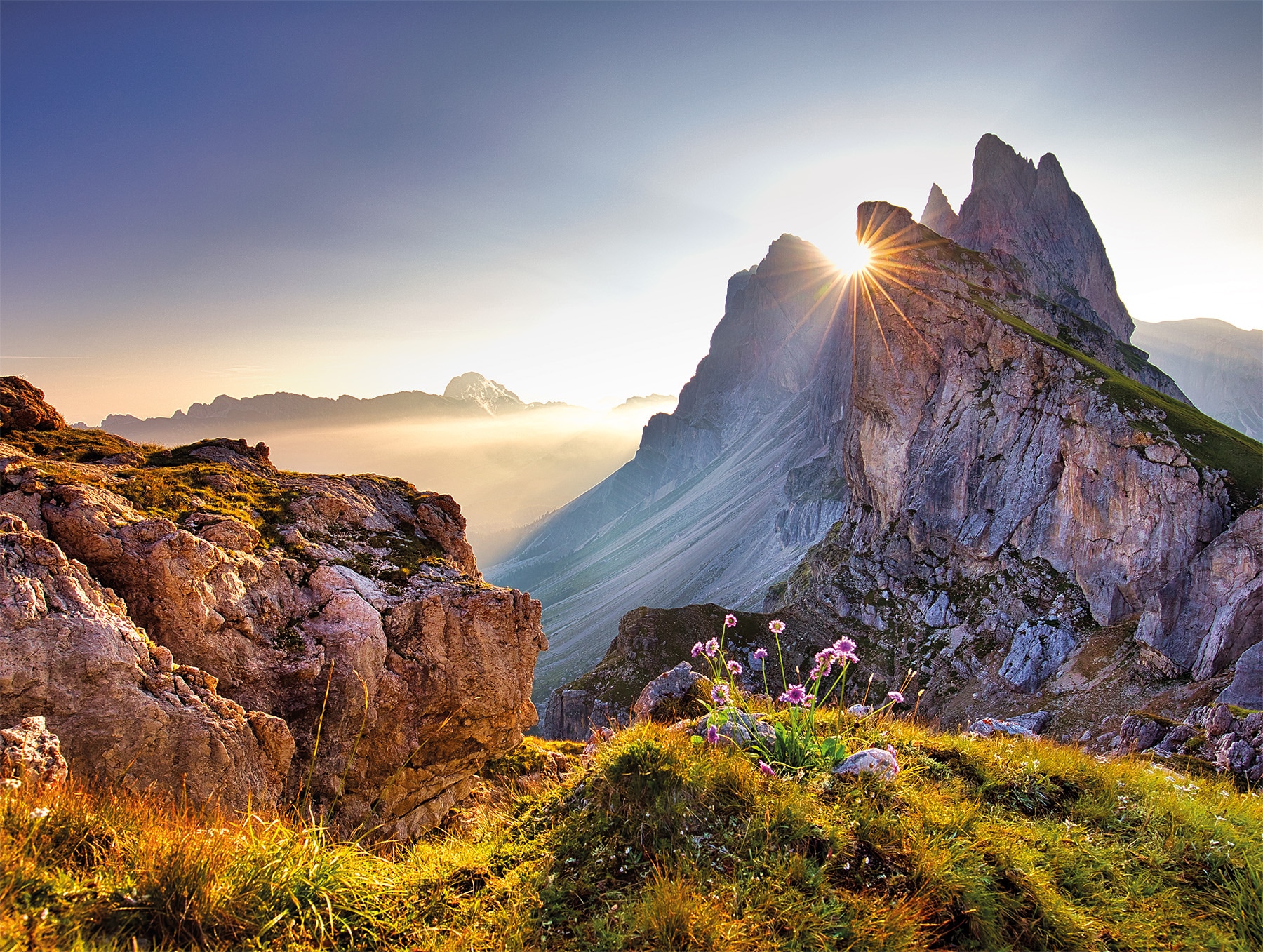 Bönninghoff Bild "Wandbild BERGE SONNENAUFGANG 46x61 cm – Leinwandbild Keilrahmen Deko" Berge Berge & Alpenbilder Natur auf Keilrahmen gespannt