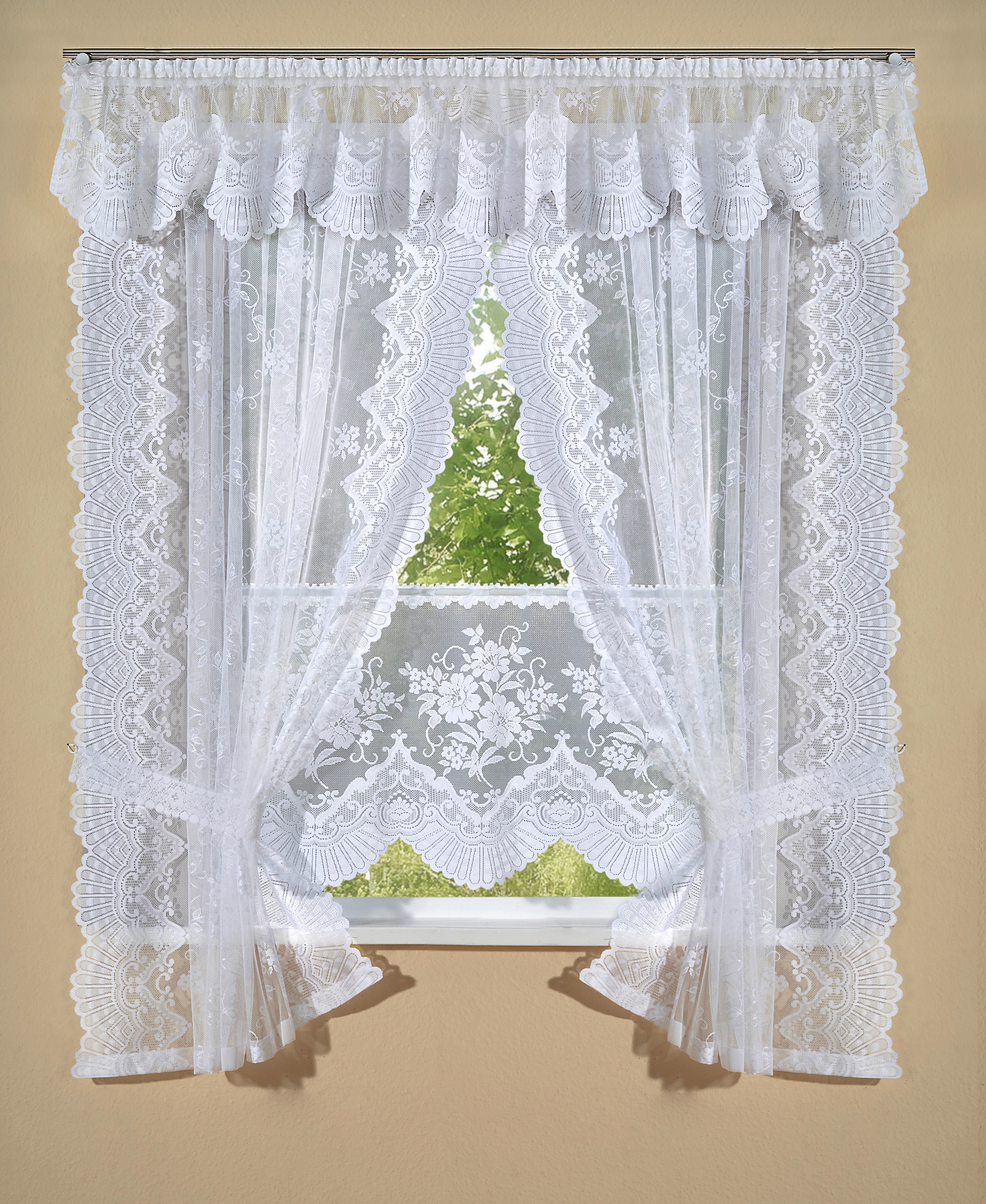 Thumbnail - Weckbrodt Scheibengardine "Siena" Stangendurchzug 1 Stk. tlg. Bistro, Jacquard, floral, halbtransparent, Bordüre, Gardin...