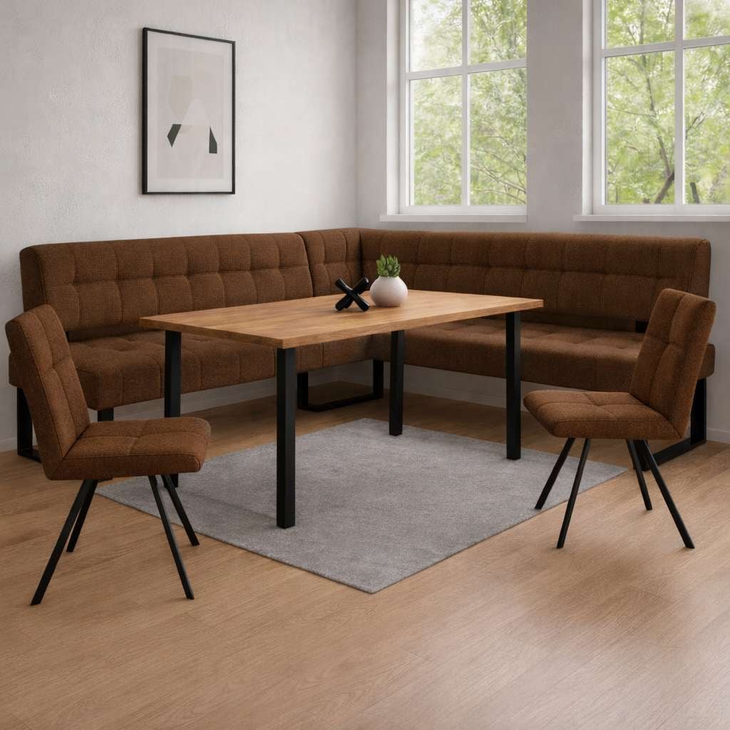 Home affaire "Mia Essecke, Sitzgruppe, Eckbankgruppe, Küchenbankgruppe" Set, 4er, 4 tlg. Eckbank mit Wellenfederung; Tisch in Eiche massiv